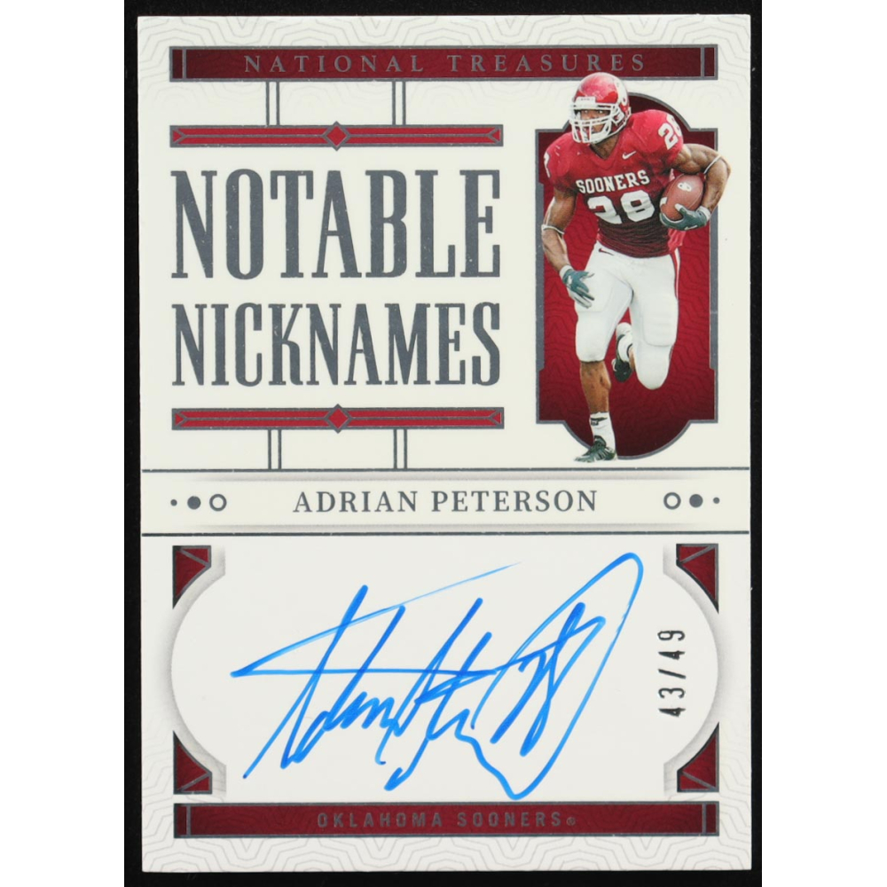 Adrian Peterson 2024 Panini National Treasures Collegiate Notable Nicknames #18 #43/49 at PristineAuction.com