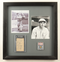 Al Simmons Custom Framed Display &ndash; 1945 Philadelphia A&rsquo;s Team-Signed Postcard (11) w/ Simmons Signature, (2) Photos & 1930 Cracker Jack Pin (BAS & PSA 5) at PristineAuction.com