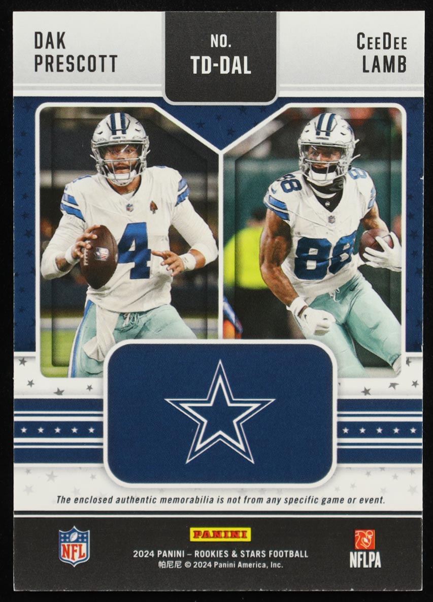 Dak Prescott / CeeDee Lamb 2024 Rookies and Stars Team Dual Jerseys #15 #70/399 at PristineAuction.com Dak Prescott / CeeDee Lamb 2024 Rookies and Stars Team Dual Jerseys #15 #70/399 at PristineAuction.com
