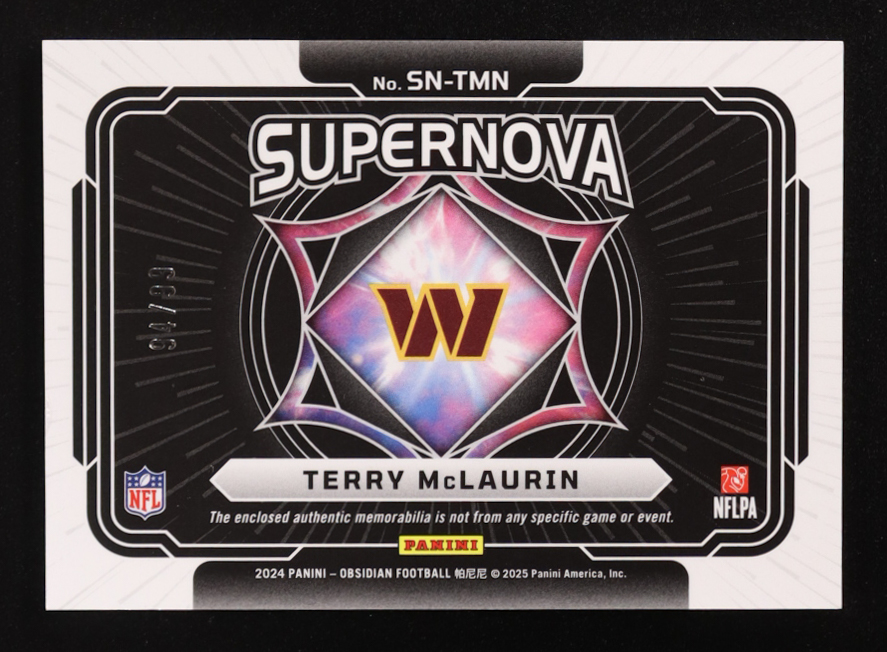 Terry McLaurin 2024 Panini Obsidian Supernova Swatches Silver #19 #94/99 at PristineAuction.com Terry McLaurin 2024 Panini Obsidian Supernova Swatches Silver #19 #94/99 at PristineAuction.com