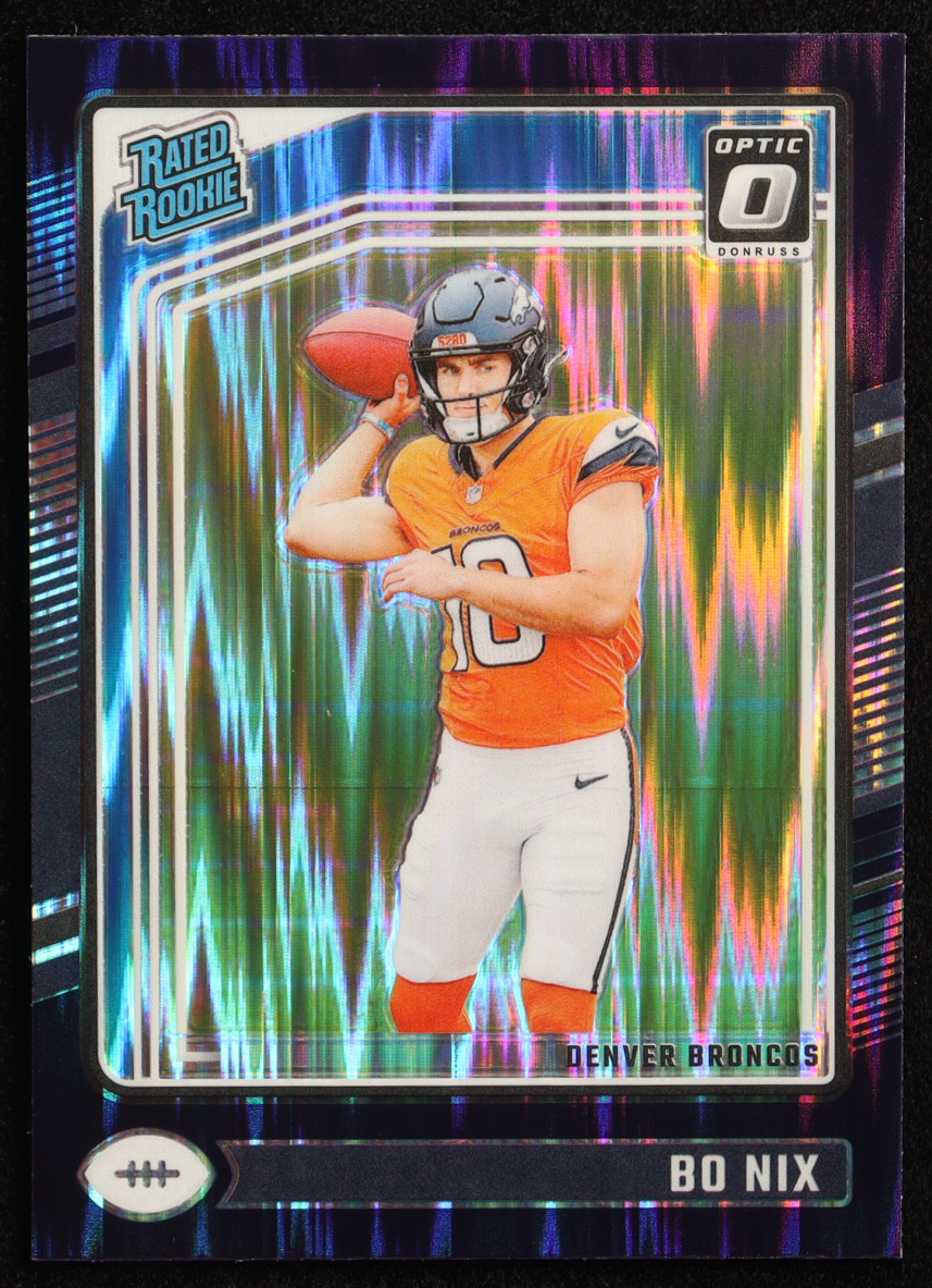 Bo Nix 2024 Donruss Optic Purple Shock #209 RR RC at PristineAuction.com Bo Nix 2024 Donruss Optic Purple Shock #209 RR RC at PristineAuction.com