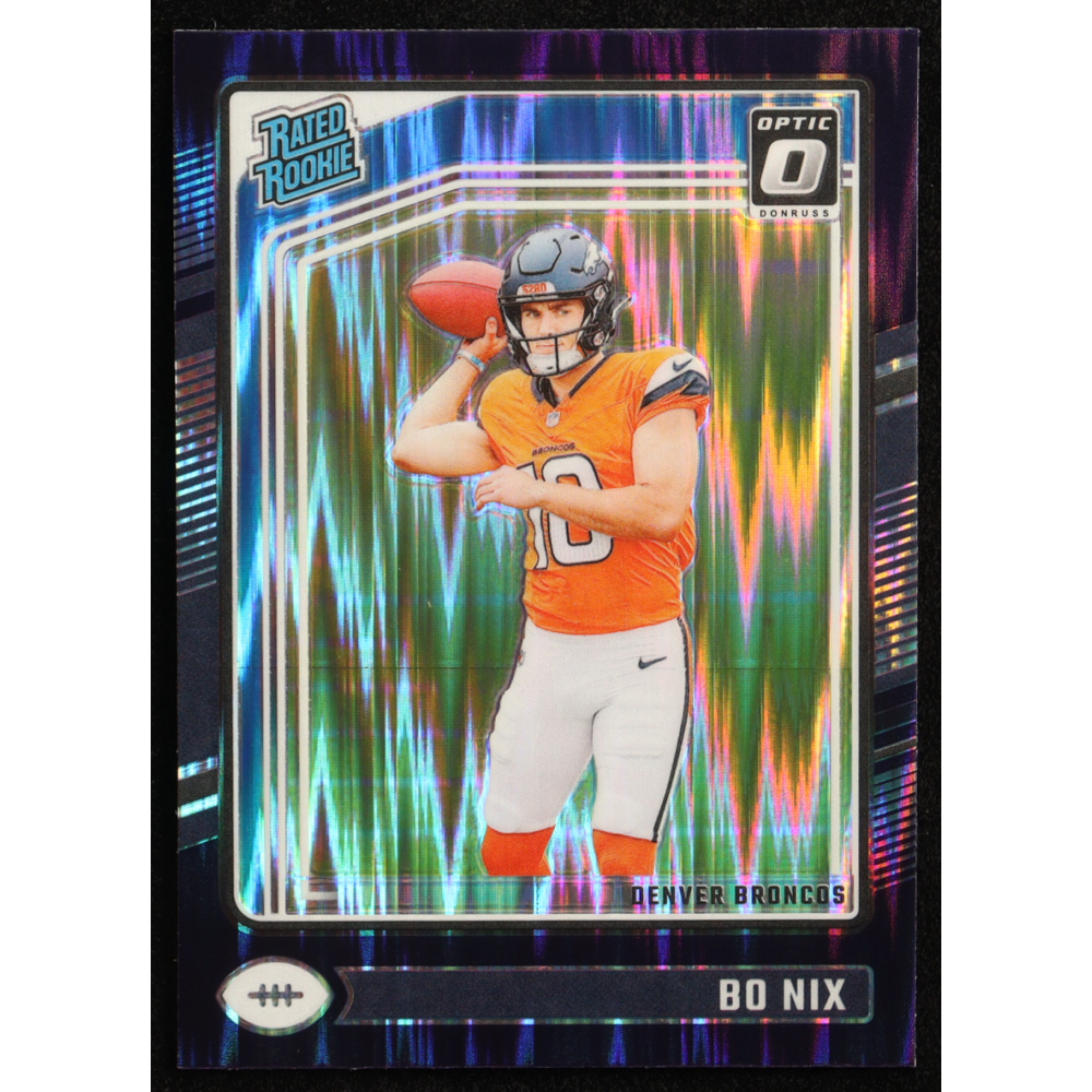 Bo Nix 2024 Donruss Optic Purple Shock #209 RR RC at PristineAuction.com