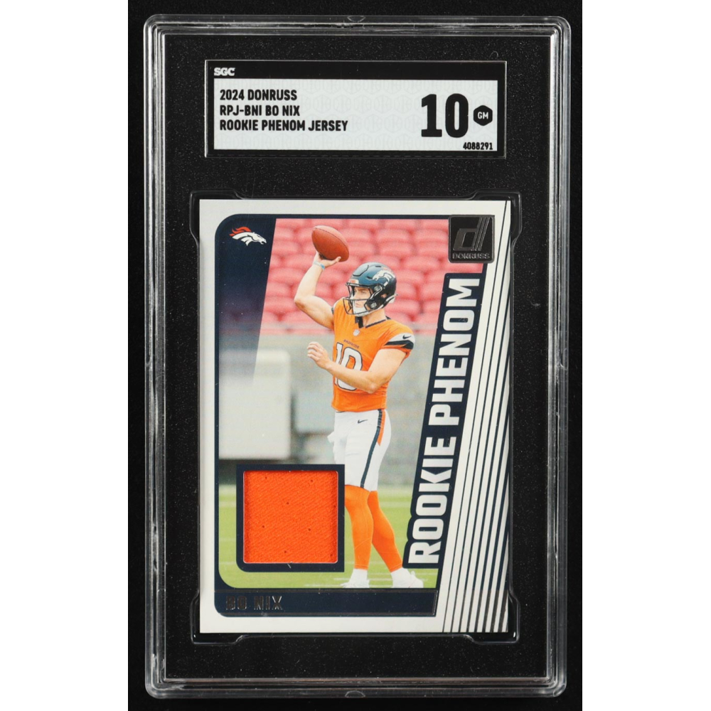 Bo Nix 2024 Panini Donruss Rookie Phenom Jersey #RPJ-BNI RC (SGC 10) at PristineAuction.com