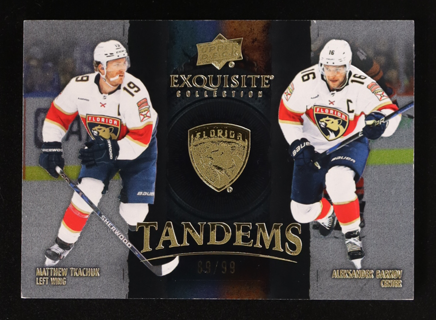 Matthew Tkachuk / Aleksander Barkov 2024-25 Exquisite Collection Tandems Gold #ETBT #89/99 at PristineAuction.com Matthew Tkachuk / Aleksander Barkov 2024-25 Exquisite Collection Tandems Gold #ETBT #89/99 at PristineAuction.com
