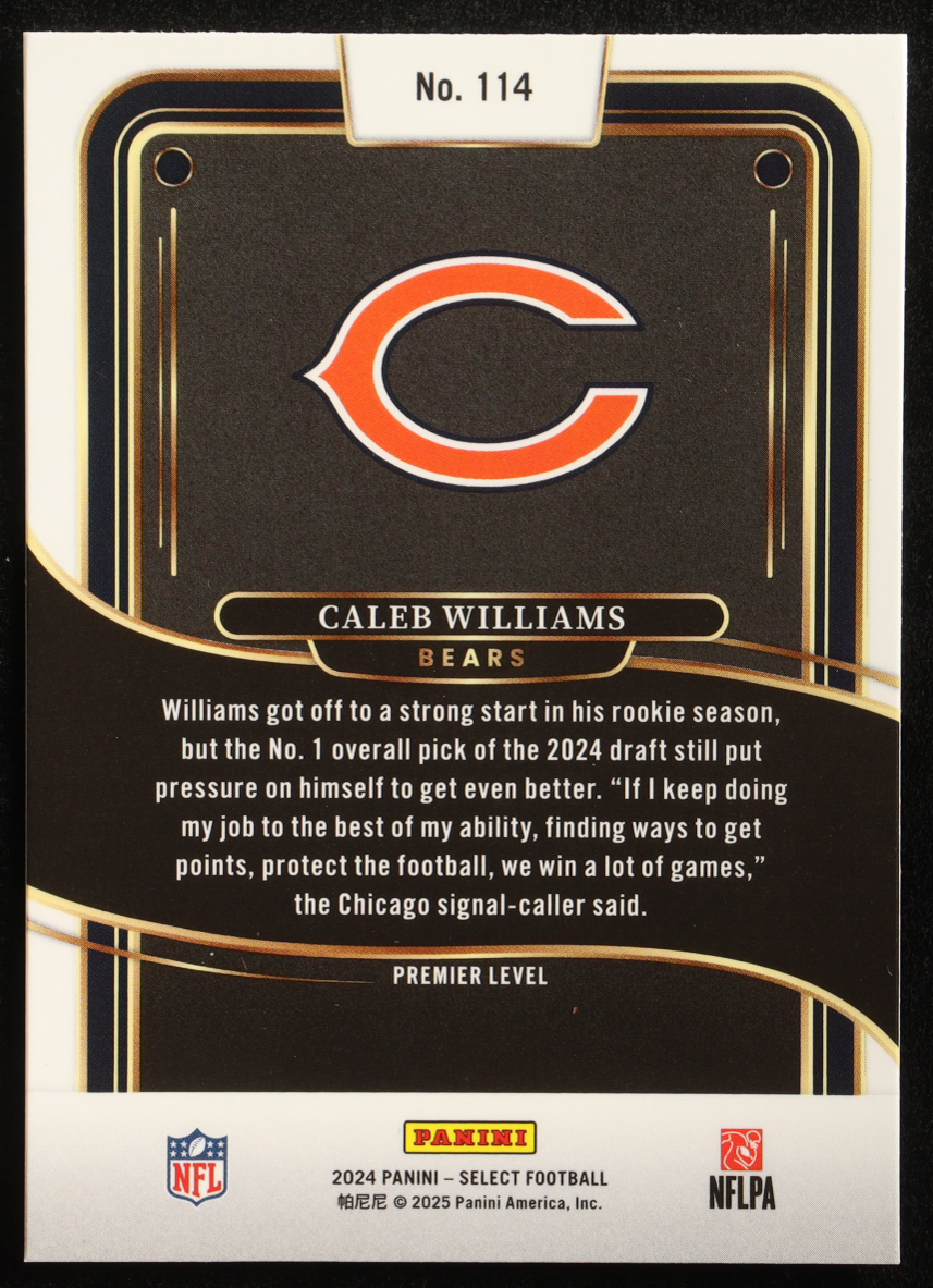 Caleb Williams 2024 Select Prizm Silver Die Cut #114 RC at PristineAuction.com Caleb Williams 2024 Select Prizm Silver Die Cut #114 RC at PristineAuction.com