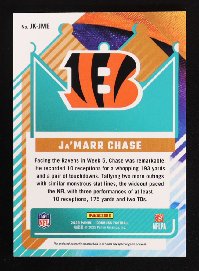 Ja'Marr Chase 2025 Donruss Kings Jerseys #4 #106/425 at PristineAuction.com Ja'Marr Chase 2025 Donruss Kings Jerseys #4 #106/425 at PristineAuction.com
