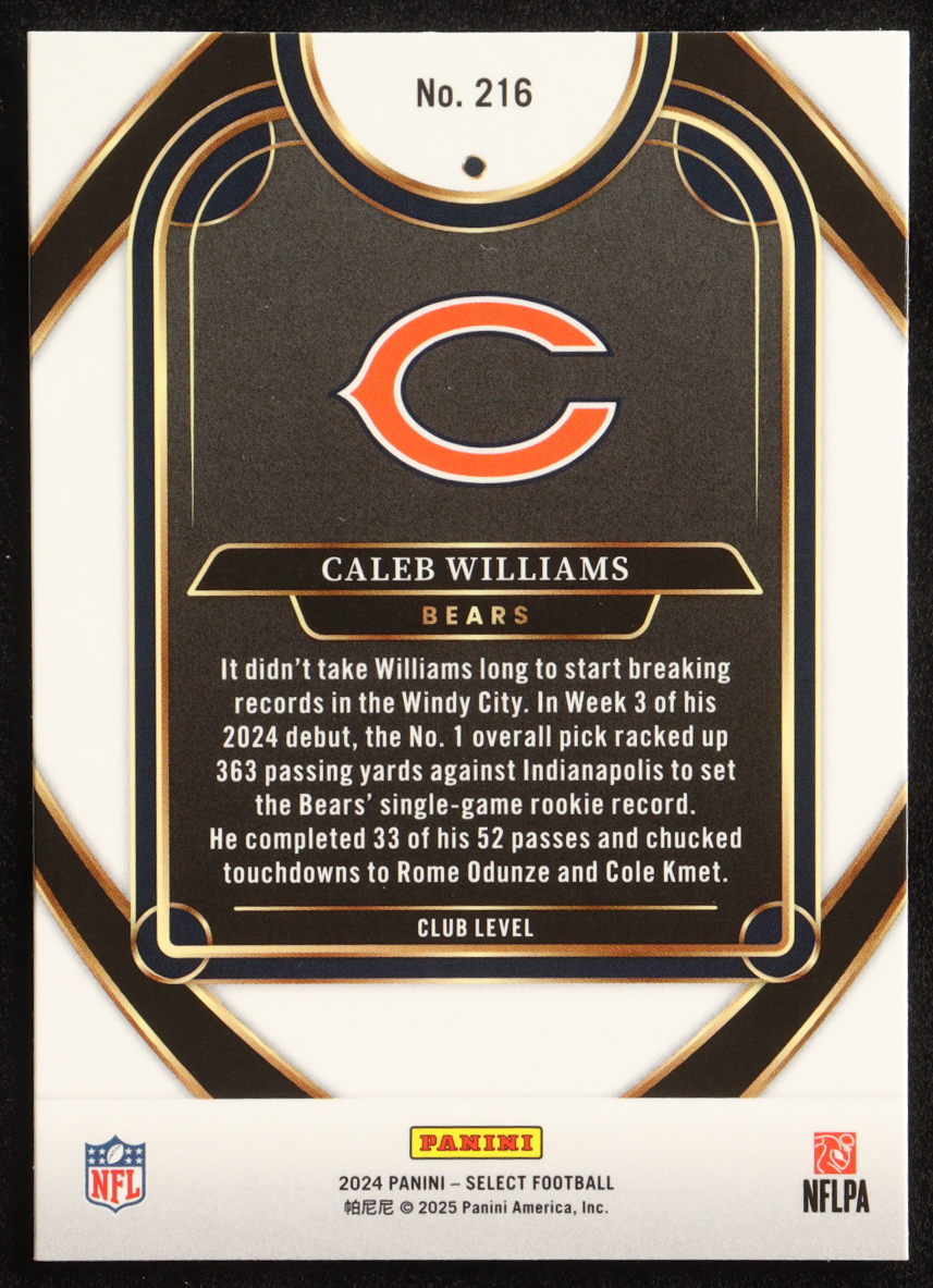 Caleb Williams 2024 Select #216 RC at PristineAuction.com Caleb Williams 2024 Select #216 RC at PristineAuction.com