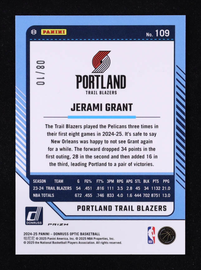 Jerami Grant 2024-25 Donruss Optic Gold Fast Break Gold #109 #8/10 at PristineAuction.com Jerami Grant 2024-25 Donruss Optic Gold Fast Break Gold #109 #8/10 at PristineAuction.com
