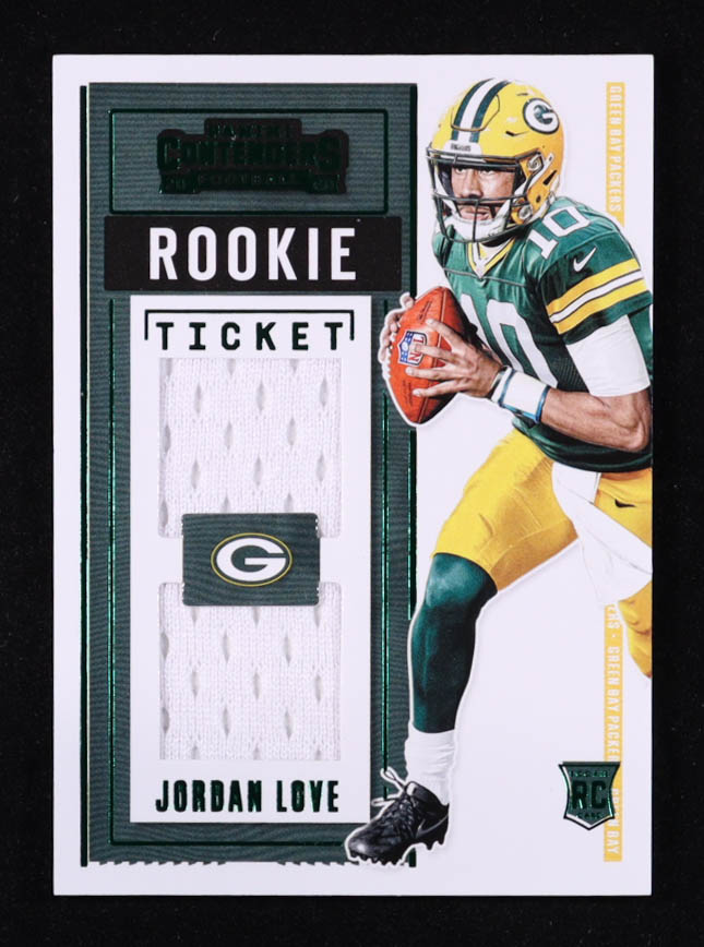 Jordan Love 2020 Panini Contenders Rookie Ticket Dual Swatches #10 RC at PristineAuction.com Jordan Love 2020 Panini Contenders Rookie Ticket Dual Swatches #10 RC at PristineAuction.com