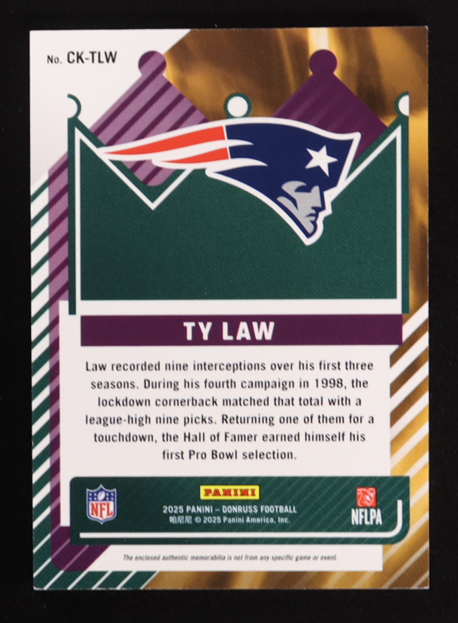 Ty Law 2025 Donruss Canton Kings Jerseys #20 #264/425 at PristineAuction.com Ty Law 2025 Donruss Canton Kings Jerseys #20 #264/425 at PristineAuction.com