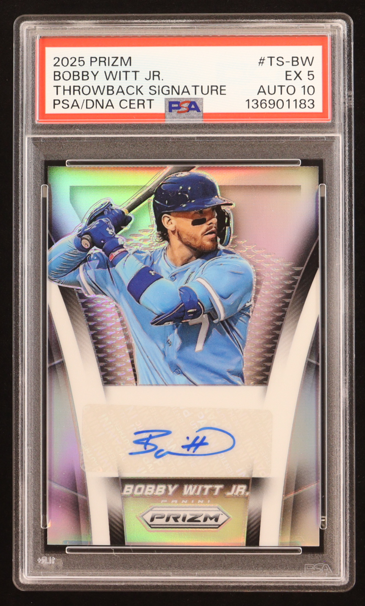 Bobby Witt Jr. 2025 Panini Prizm Throwback Signature #TS-BW (PSA 5 | Autograph Graded PSA 10) at PristineAuction.com Bobby Witt Jr. 2025 Panini Prizm Throwback Signature #TS-BW (PSA 5 | Autograph Graded PSA 10) at PristineAuction.com