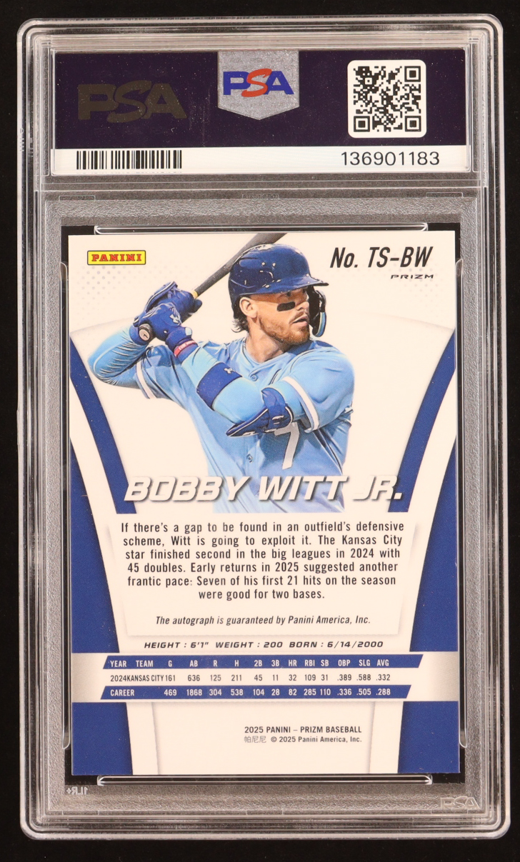 Bobby Witt Jr. 2025 Panini Prizm Throwback Signature #TS-BW (PSA 5 | Autograph Graded PSA 10) at PristineAuction.com Bobby Witt Jr. 2025 Panini Prizm Throwback Signature #TS-BW (PSA 5 | Autograph Graded PSA 10) at PristineAuction.com