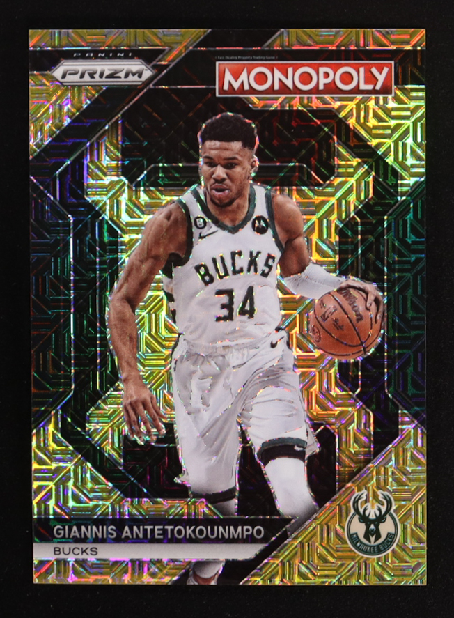 Giannis Antetokounmpo 2023-24 Panini Prizm Monopoly All-Star Gold Millionaire Shimmer #PS5 #393/500 at PristineAuction.com Giannis Antetokounmpo 2023-24 Panini Prizm Monopoly All-Star Gold Millionaire Shimmer #PS5 #393/500 at PristineAuction.com
