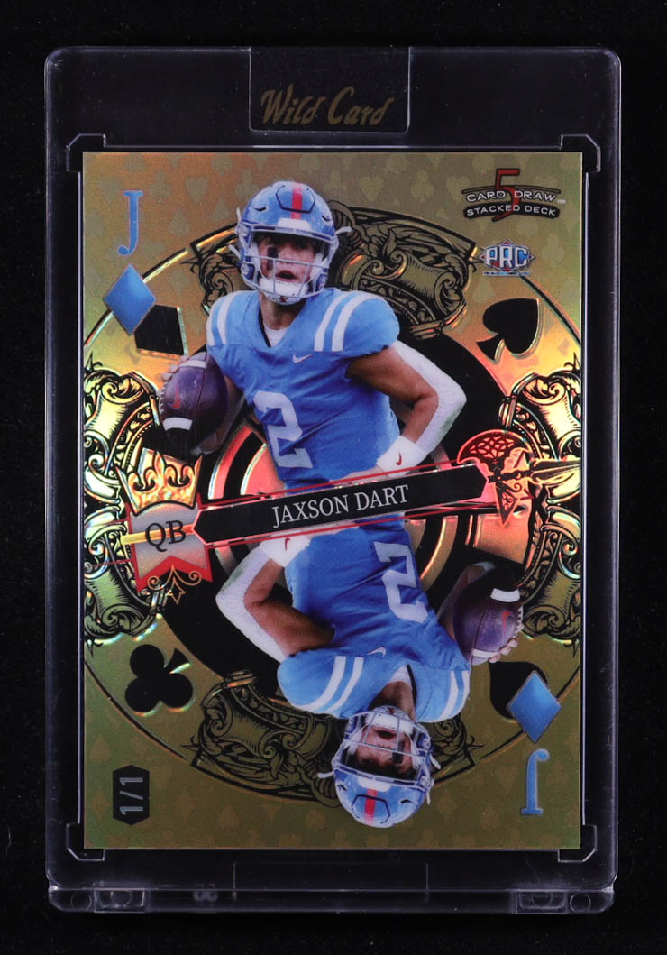 Jaxson Dart 2024 Wild Card 5 Card Draw Stacked Deck Jack Of Diamonds Gold Suits Rainbow #1/1 RC at PristineAuction.com Jaxson Dart 2024 Wild Card 5 Card Draw Stacked Deck Jack Of Diamonds Gold Suits Rainbow #1/1 RC at PristineAuction.com