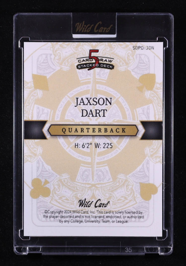 Jaxson Dart 2024 Wild Card 5 Card Draw Stacked Deck Jack Of Diamonds Gold Suits Rainbow #1/1 RC at PristineAuction.com Jaxson Dart 2024 Wild Card 5 Card Draw Stacked Deck Jack Of Diamonds Gold Suits Rainbow #1/1 RC at PristineAuction.com