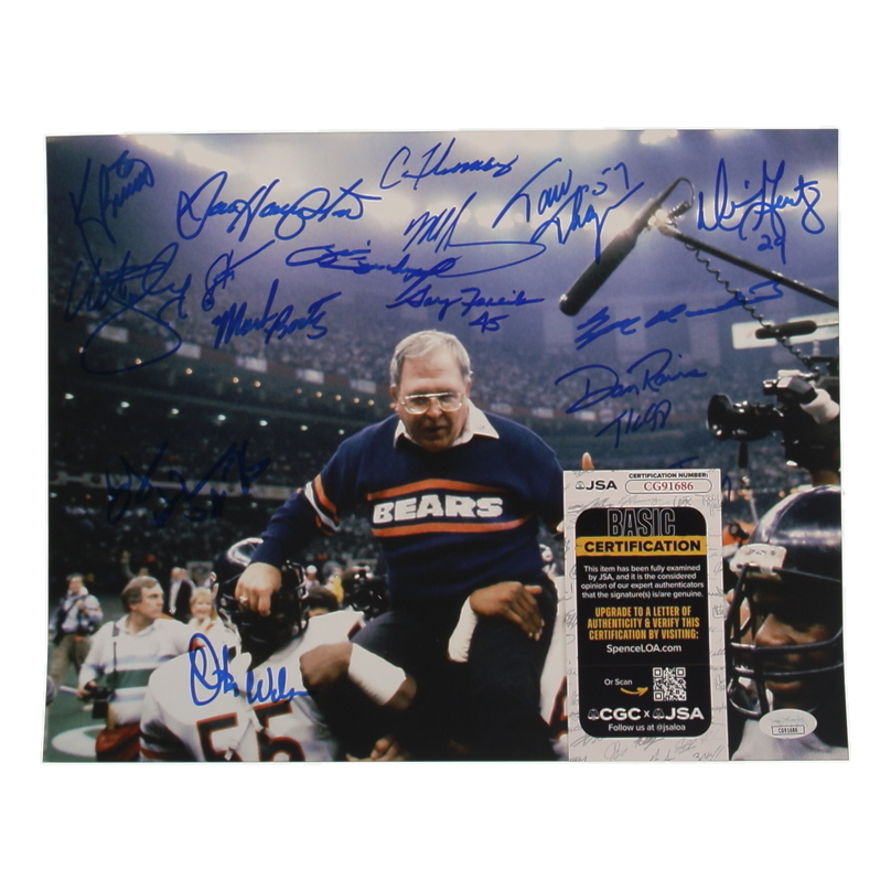 1985 Chicago Bears Super Bowl Champs 11x14 Photo Team-Signed by (17) with Dan Hampton, Mike Singletary, Tom Thayer, & Otis Wilson (JSA) at PristineAuction.com 1985 Chicago Bears Super Bowl Champs 11x14 Photo Team-Signed by (17) with Dan Hampton, Mike Singletary, Tom Thayer, & Otis Wilson (JSA) at PristineAuction.com
