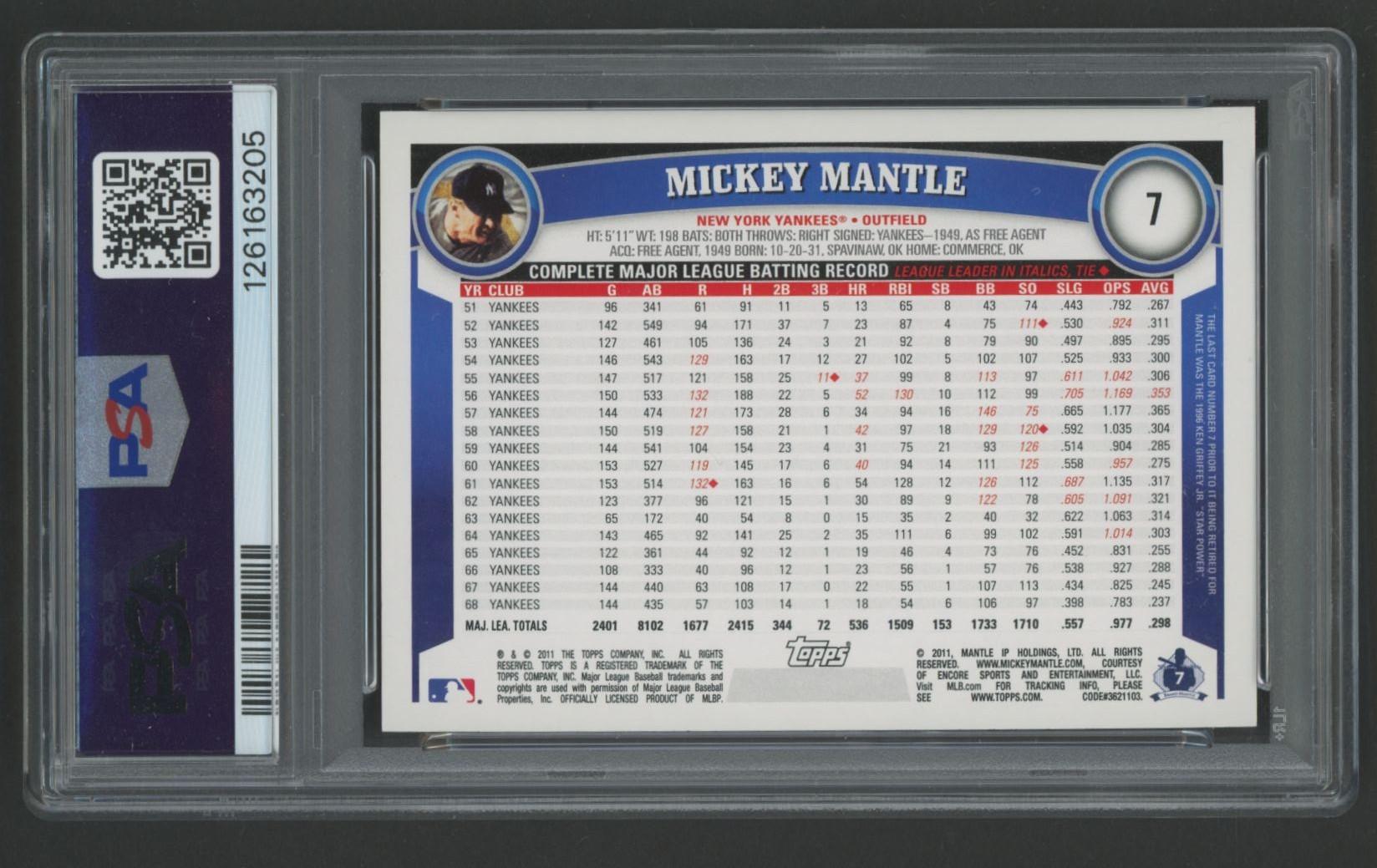 Mickey Mantle 2011 Topps #7 (PSA 10) at PristineAuction.com Mickey Mantle 2011 Topps #7 (PSA 10) at PristineAuction.com