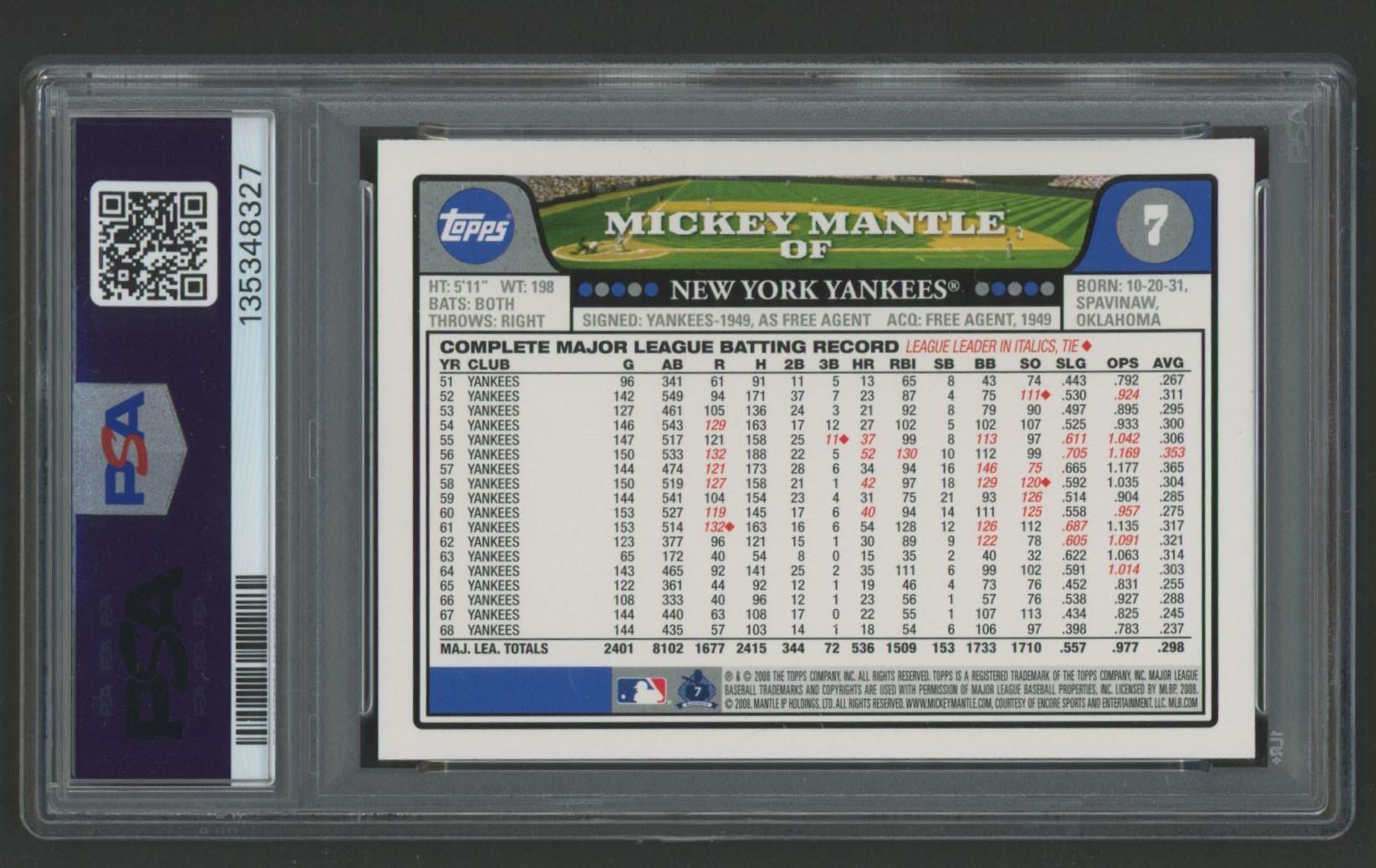 Mickey Mantle 2008 Topps #7 (PSA 10) at PristineAuction.com Mickey Mantle 2008 Topps #7 (PSA 10) at PristineAuction.com