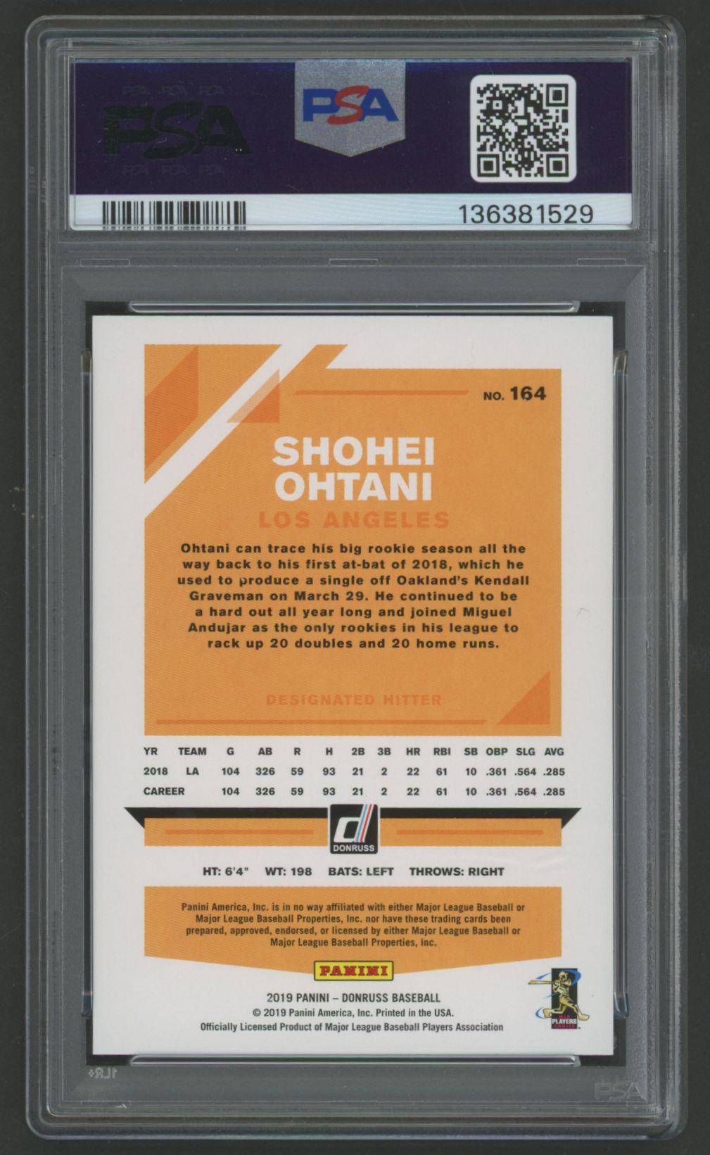 Shohei Ohtani 2019 Donruss Showtime #164 (PSA 9) at PristineAuction.com Shohei Ohtani 2019 Donruss Showtime #164 (PSA 9) at PristineAuction.com