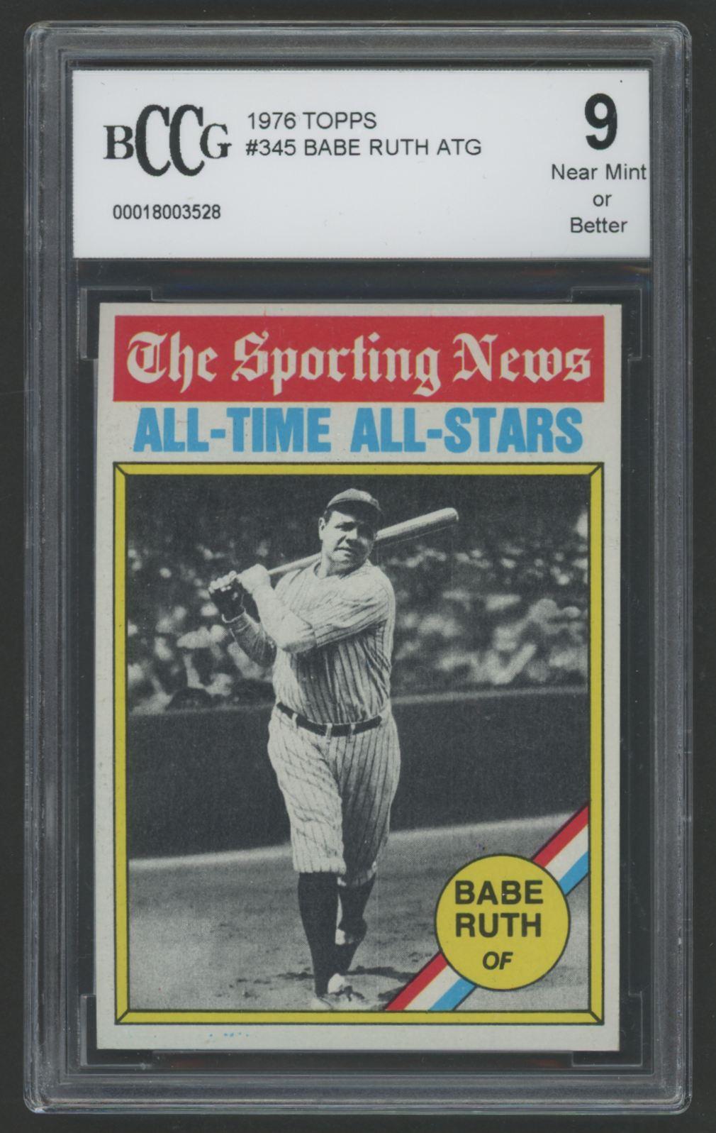 Babe Ruth 1976 Topps ATG #345 (BCCG 9) at PristineAuction.com Babe Ruth 1976 Topps ATG #345 (BCCG 9) at PristineAuction.com