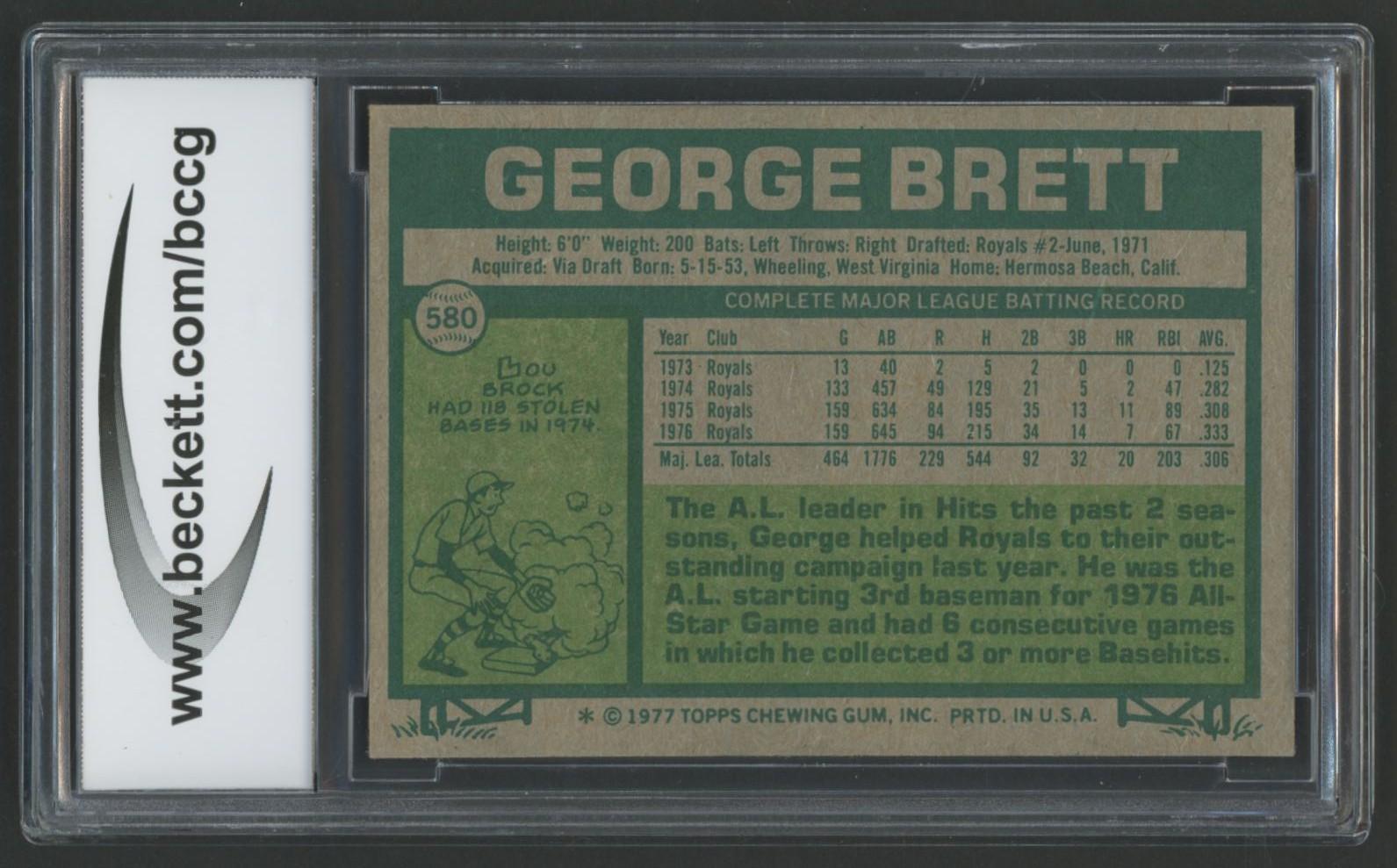 George Brett 1977 Topps #580 (BCCG 9) at PristineAuction.com George Brett 1977 Topps #580 (BCCG 9) at PristineAuction.com