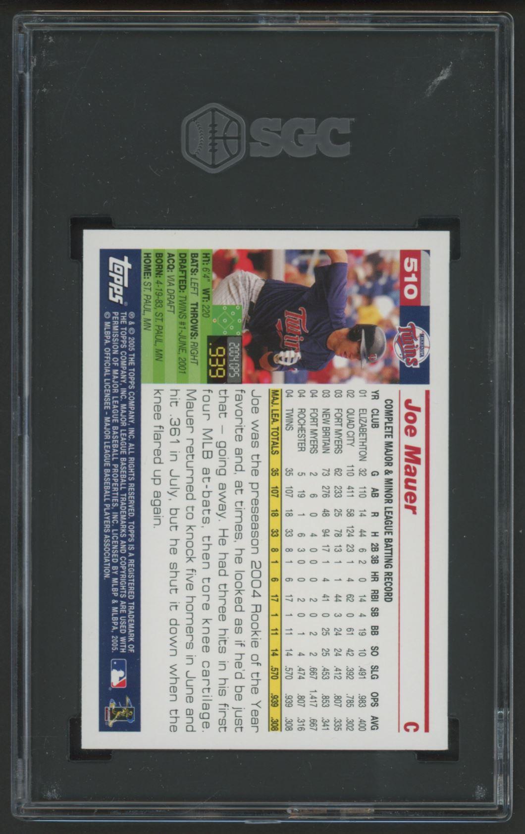 Joe Mauer 2005 Topps #510 (SGC 10) at PristineAuction.com Joe Mauer 2005 Topps #510 (SGC 10) at PristineAuction.com
