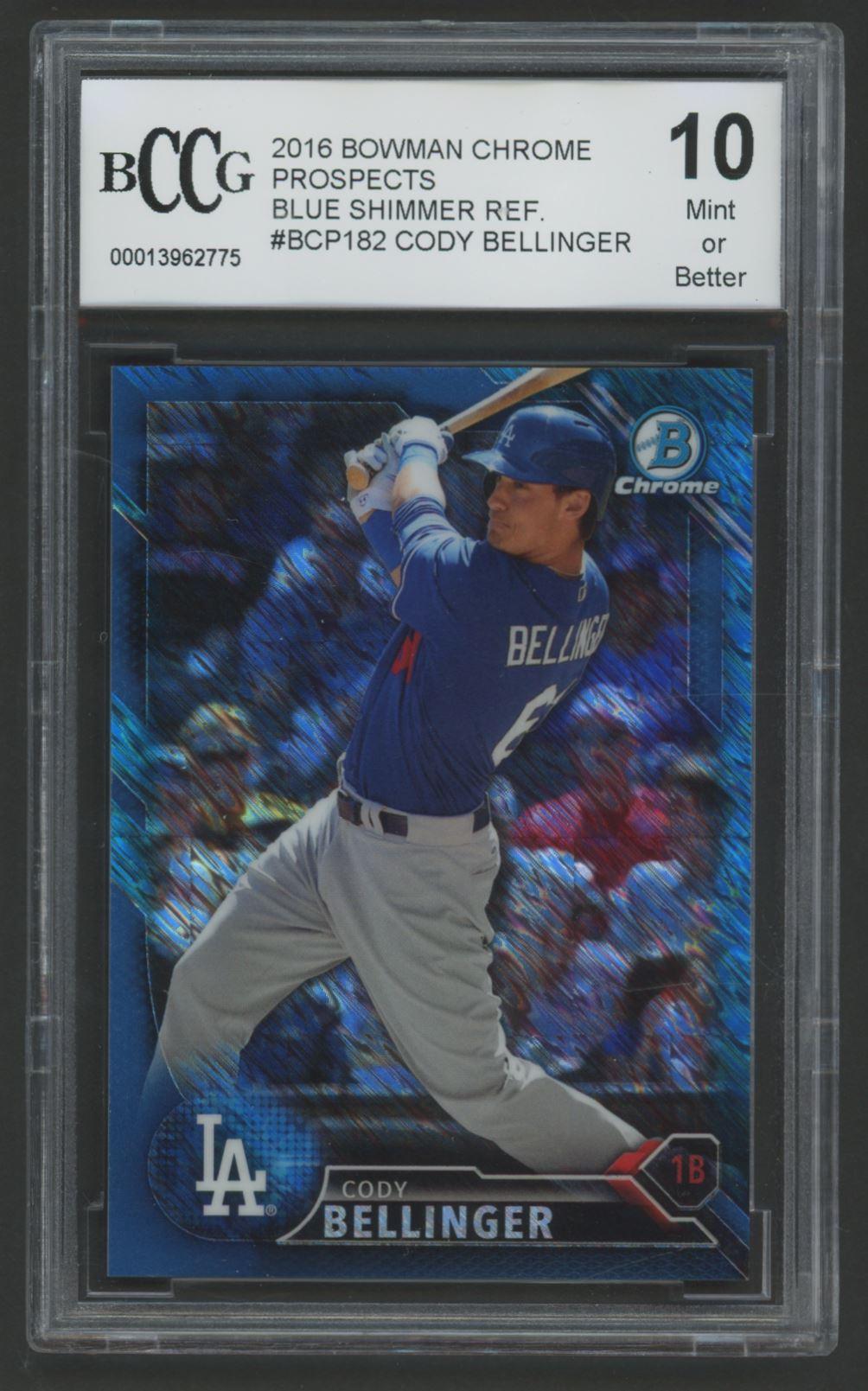 Cody Bellinger 2016 Bowman Chrome Prospects Blue Shimmer Refractors #BCP182 (BCCG 10) at PristineAuction.com Cody Bellinger 2016 Bowman Chrome Prospects Blue Shimmer Refractors #BCP182 (BCCG 10) at PristineAuction.com