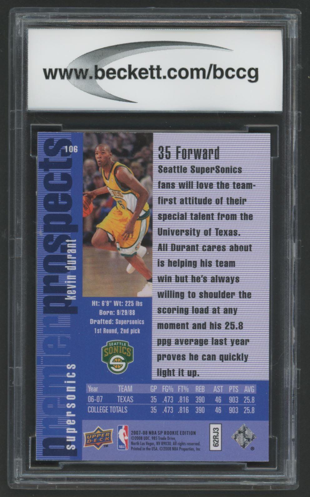 Kevin Durant 2007-08 SP Rookie Edition 96-97 #106 (BCCG 9) at PristineAuction.com Kevin Durant 2007-08 SP Rookie Edition 96-97 #106 (BCCG 9) at PristineAuction.com
