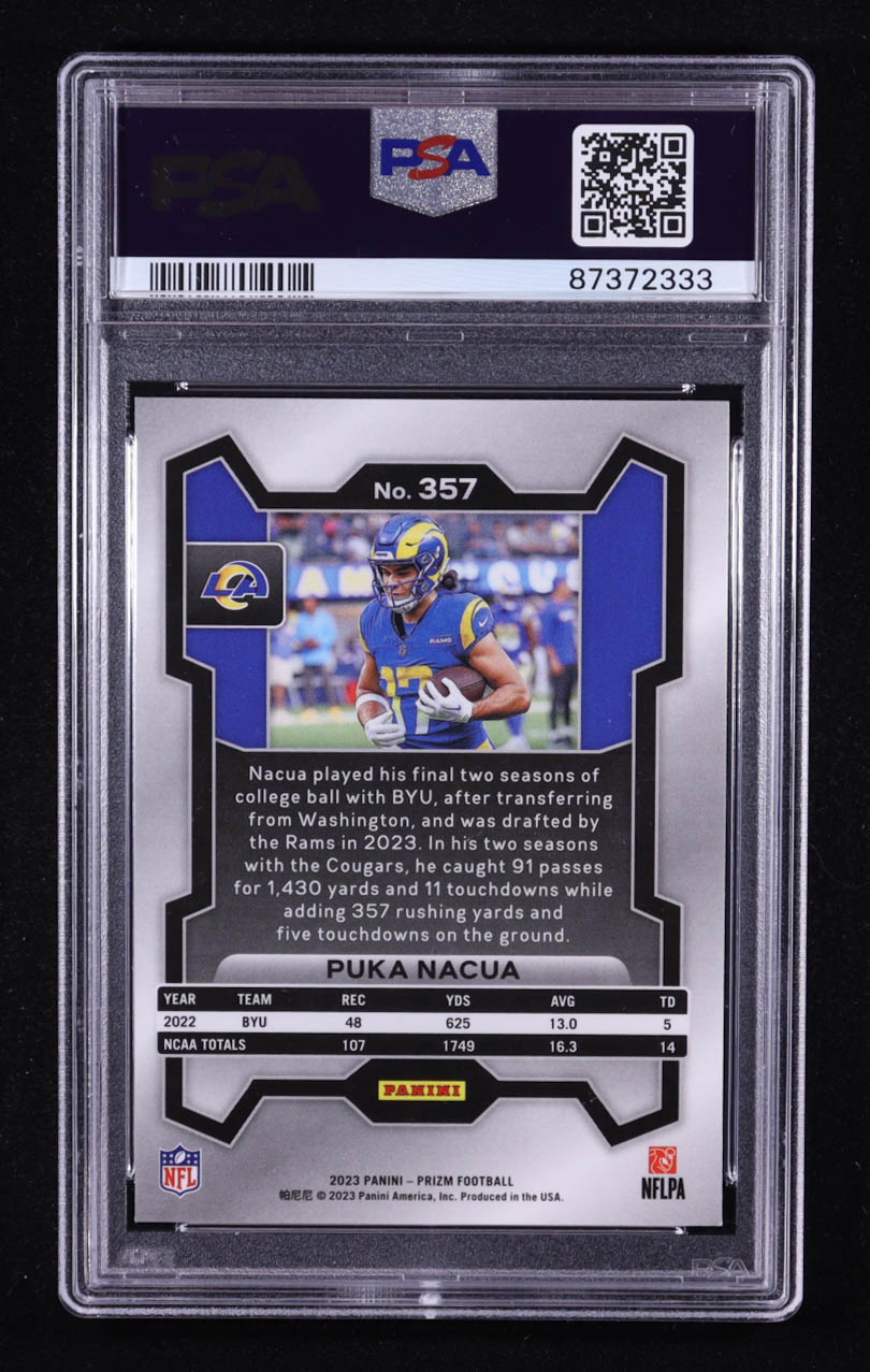 Puka Nacua 2023 Panini Prizm #357 RC (PSA 9) at PristineAuction.com Puka Nacua 2023 Panini Prizm #357 RC (PSA 9) at PristineAuction.com