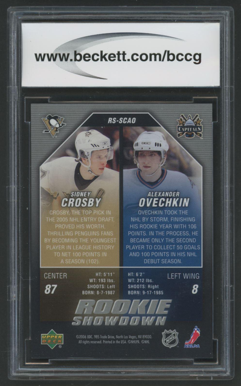 Sidney Crosby / Alexander Ovechkin 2006 Upper Deck Rookie Showdown #RSSCAO RC (BCCG 9) at PristineAuction.com Sidney Crosby / Alexander Ovechkin 2006 Upper Deck Rookie Showdown #RSSCAO RC (BCCG 9) at PristineAuction.com