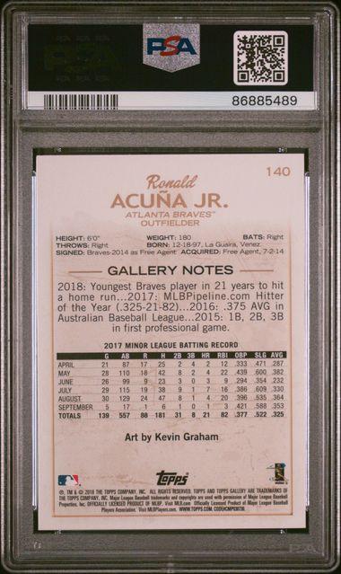 Ronald Acuna Jr. 2018 Topps Gallery #140 RC (PSA 9) at PristineAuction.com Ronald Acuna Jr. 2018 Topps Gallery #140 RC (PSA 9) at PristineAuction.com