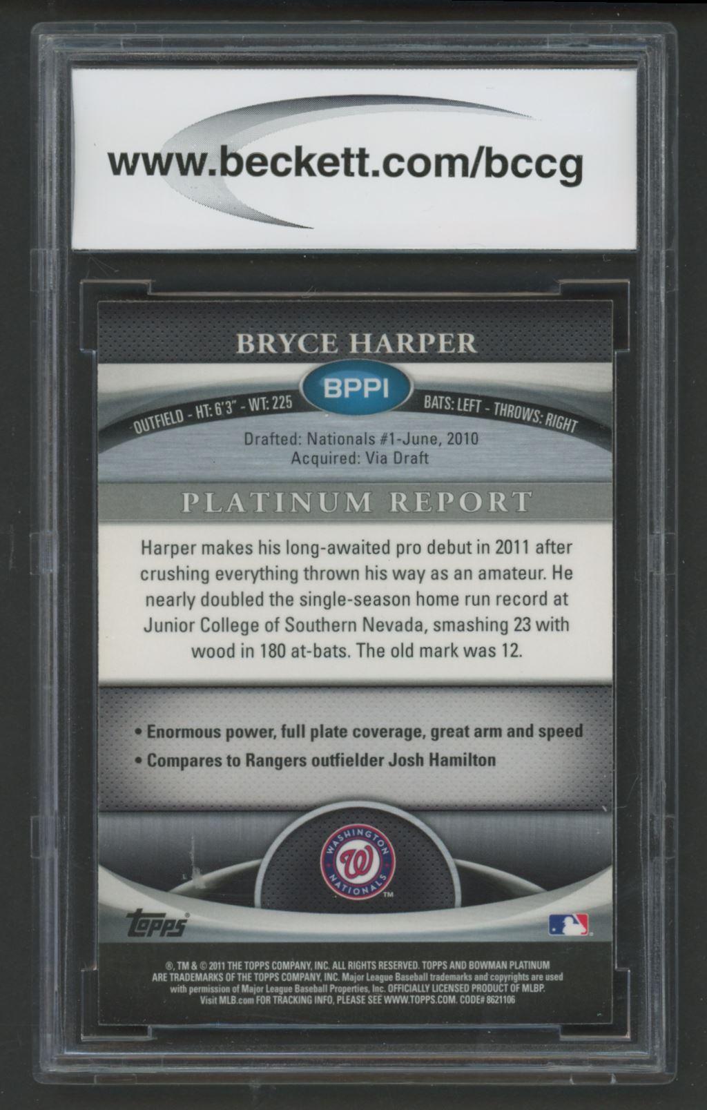 Bryce Harper 2011 Bowman Platinum X-Fractors #BPP1 RC (BCCG 9) at PristineAuction.com Bryce Harper 2011 Bowman Platinum X-Fractors #BPP1 RC (BCCG 9) at PristineAuction.com