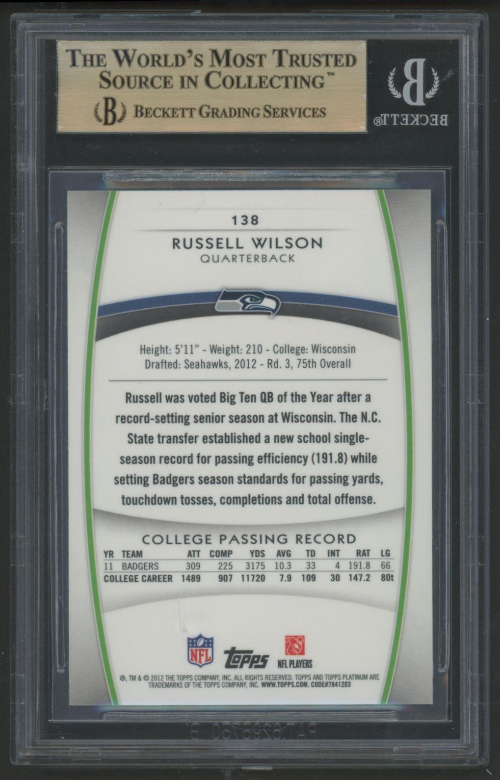Russell Wilson 2012 Topps Platinum Xfractors #138 (BGS 9.5) at PristineAuction.com Russell Wilson 2012 Topps Platinum Xfractors #138 (BGS 9.5) at PristineAuction.com