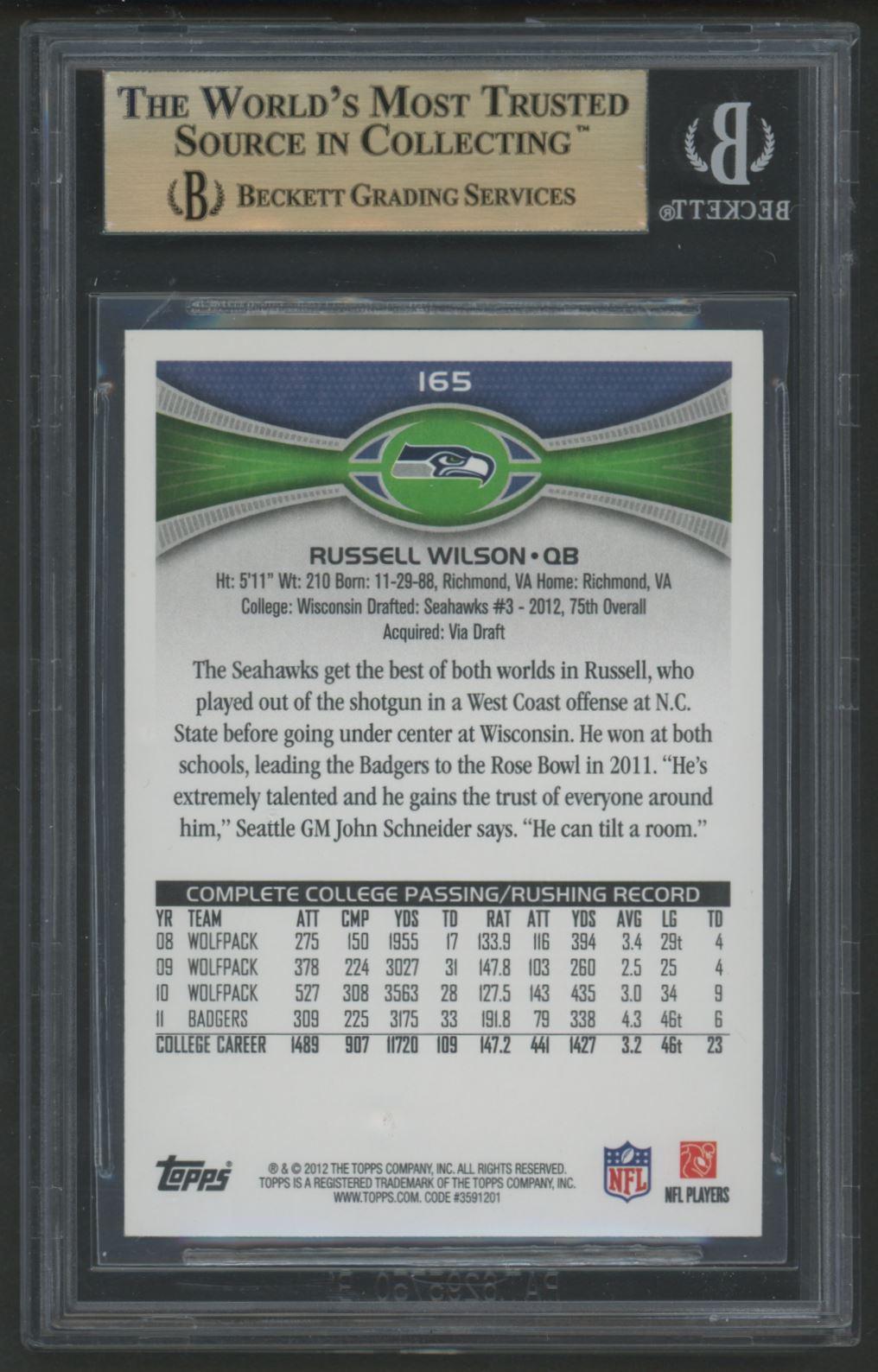 Russell Wilson 2012 Topps #165A (BGS 9.5) at PristineAuction.com Russell Wilson 2012 Topps #165A (BGS 9.5) at PristineAuction.com