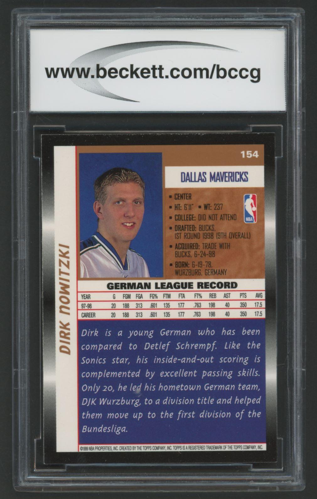 Dirk Nowitzki 1998-99 Topps #154 RC (BCCG 10) at PristineAuction.com Dirk Nowitzki 1998-99 Topps #154 RC (BCCG 10) at PristineAuction.com