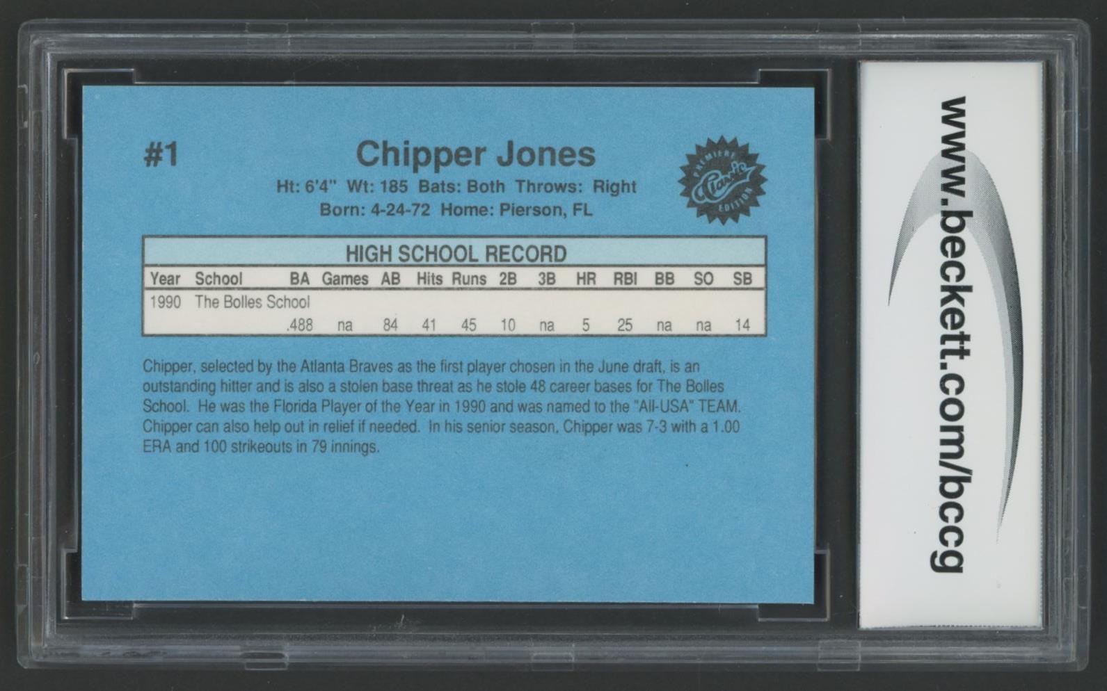 Chipper Jones 1990 Classic Draft Picks #1 (BCCG 10) at PristineAuction.com Chipper Jones 1990 Classic Draft Picks #1 (BCCG 10) at PristineAuction.com
