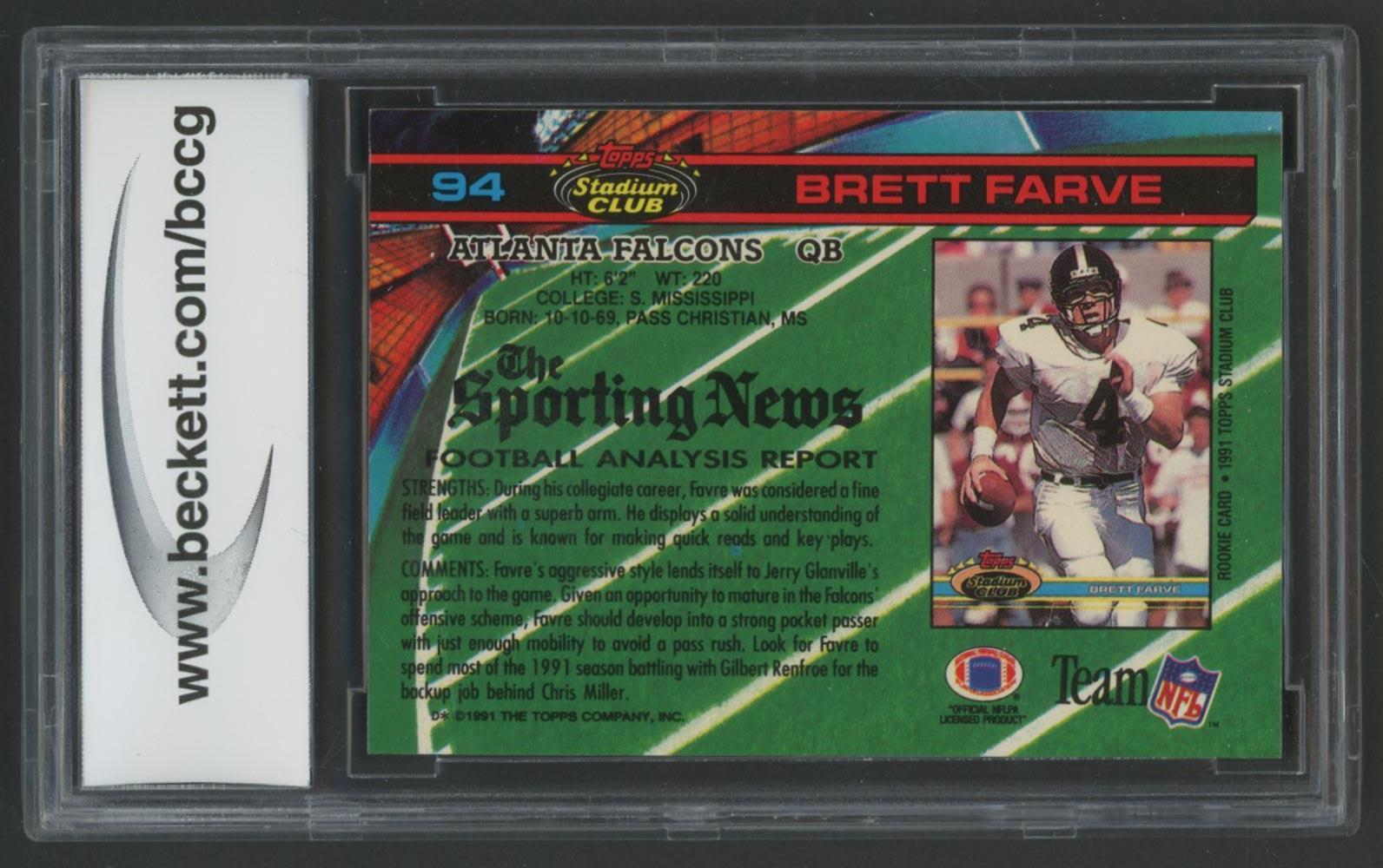 Brett Favre 1991 Stadium Club #94 RC (BCCG 9) at PristineAuction.com Brett Favre 1991 Stadium Club #94 RC (BCCG 9) at PristineAuction.com