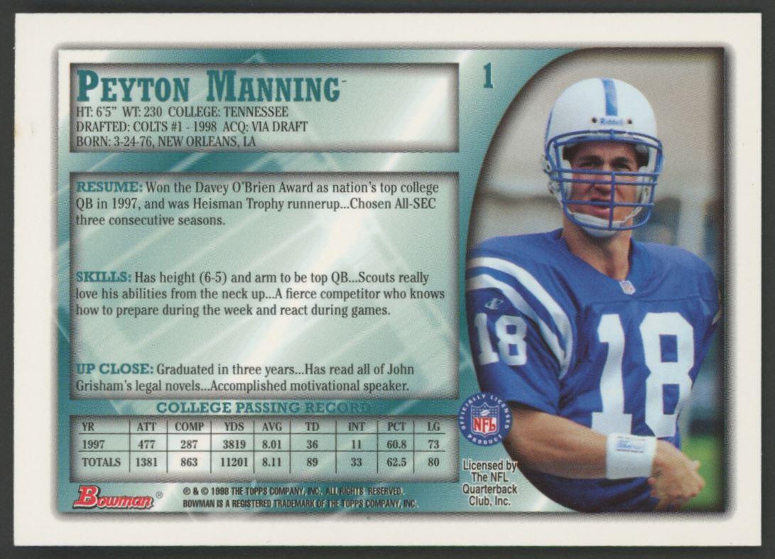 Peyton Manning 1998 Bowman #1 RC at PristineAuction.com Peyton Manning 1998 Bowman #1 RC at PristineAuction.com