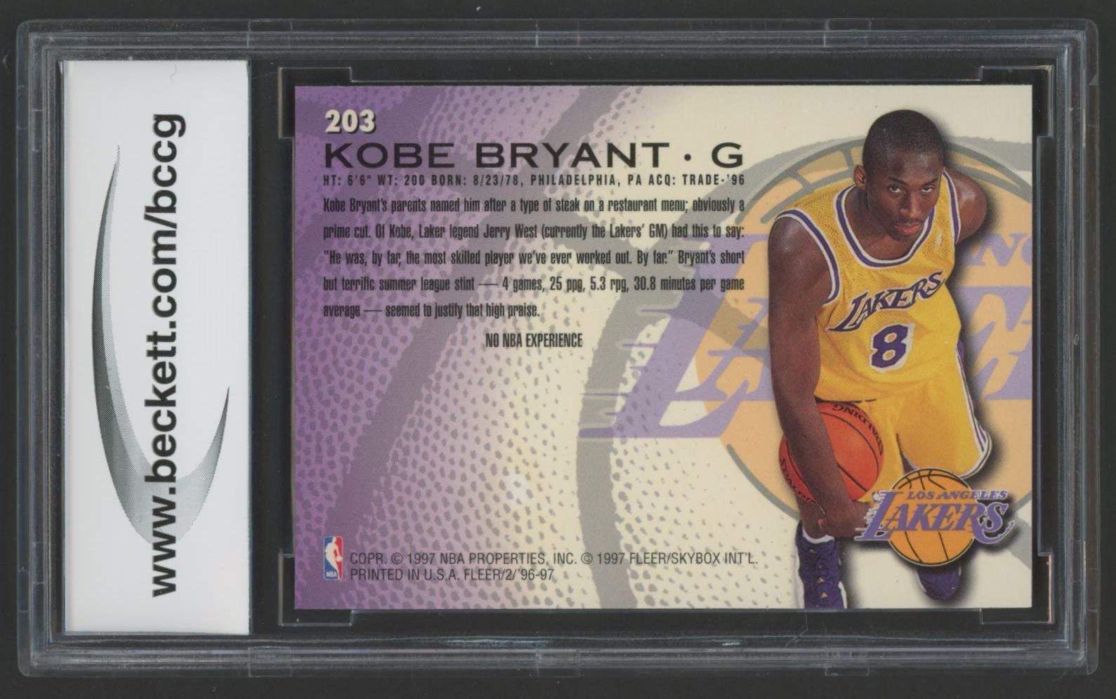 Kobe Bryant 1996-97 Fleer #203 RC (BCCG 10) at PristineAuction.com Kobe Bryant 1996-97 Fleer #203 RC (BCCG 10) at PristineAuction.com