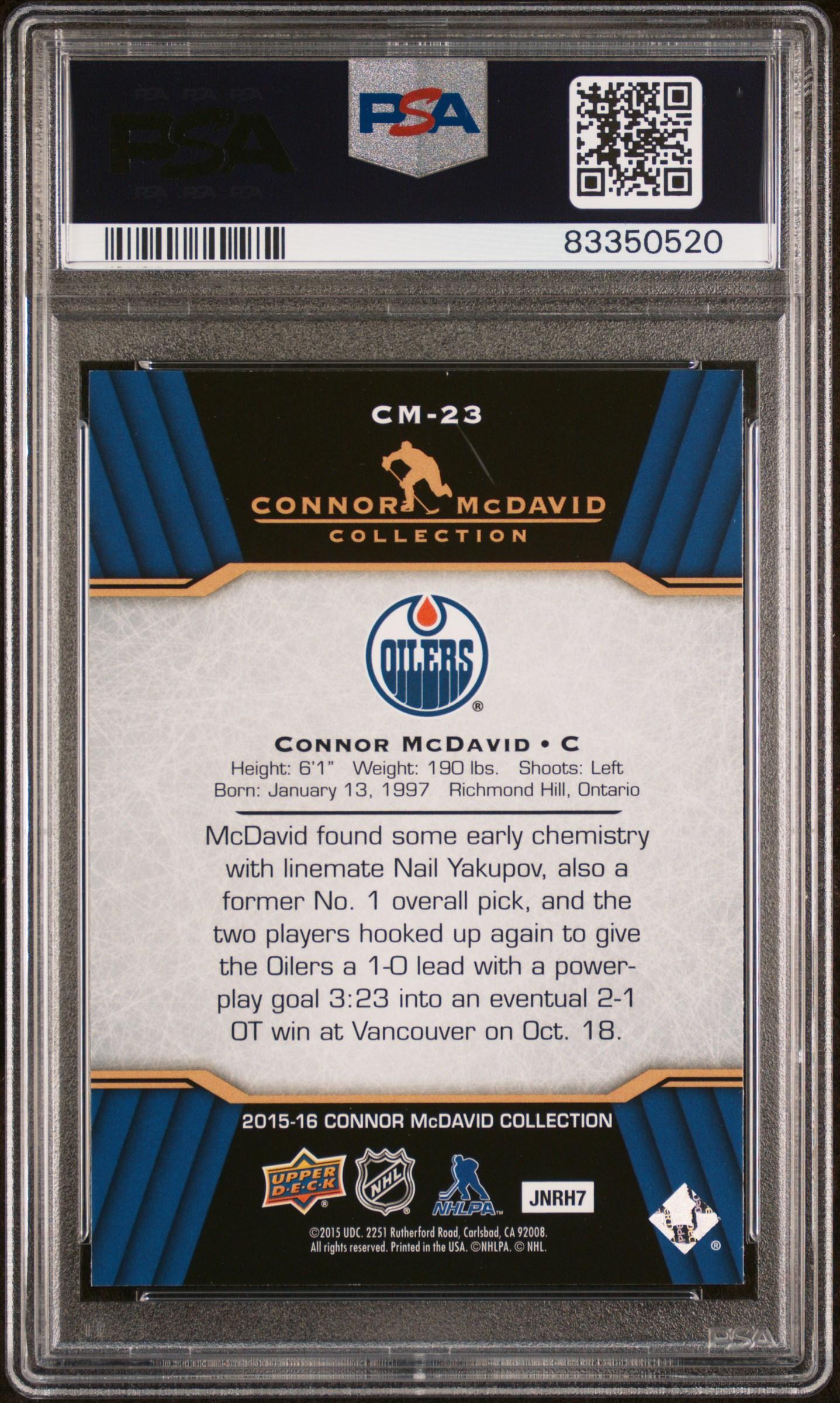 Connor McDavid 2015-16 Upper Deck Connor McDavid Collection #23 (PSA 10) at PristineAuction.com Connor McDavid 2015-16 Upper Deck Connor McDavid Collection #23 (PSA 10) at PristineAuction.com