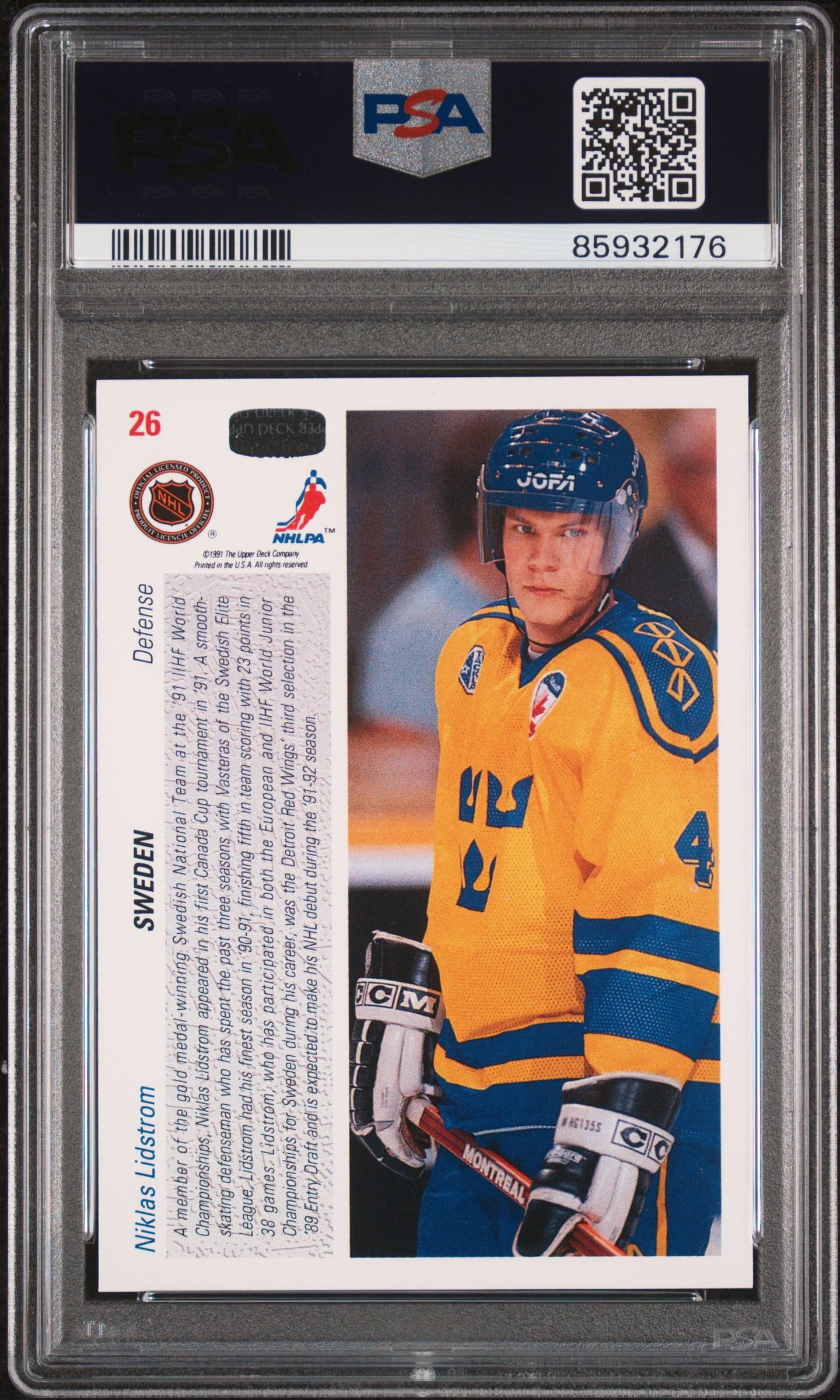 Nicklas / Niklas Lidstrom 1991 Upper Deck #26 RC (PSA 10) at PristineAuction.com Nicklas / Niklas Lidstrom 1991 Upper Deck #26 RC (PSA 10) at PristineAuction.com