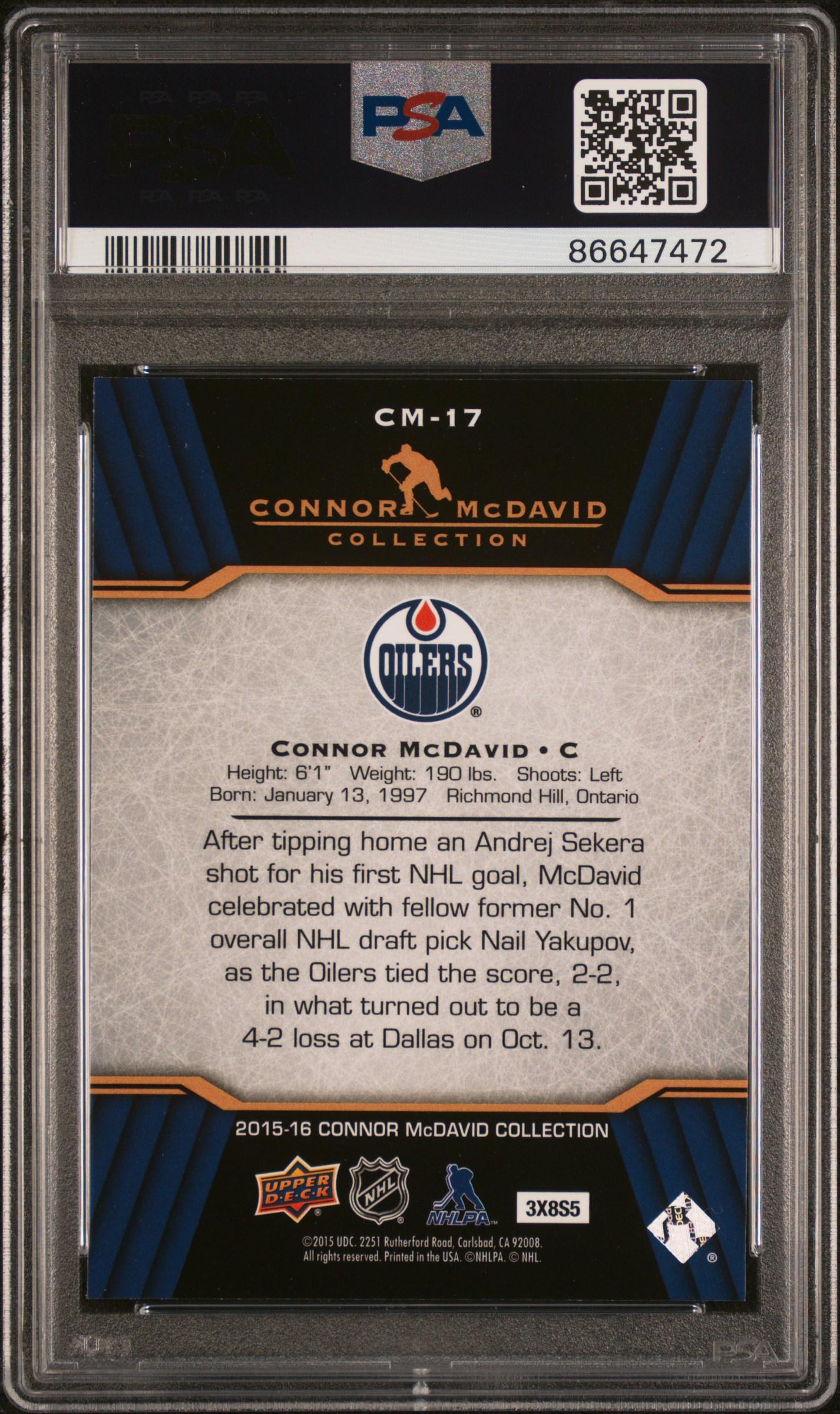 Connor McDavid 2015-16 Upper Deck Connor McDavid Collection #17 (PSA 10) at PristineAuction.com Connor McDavid 2015-16 Upper Deck Connor McDavid Collection #17 (PSA 10) at PristineAuction.com