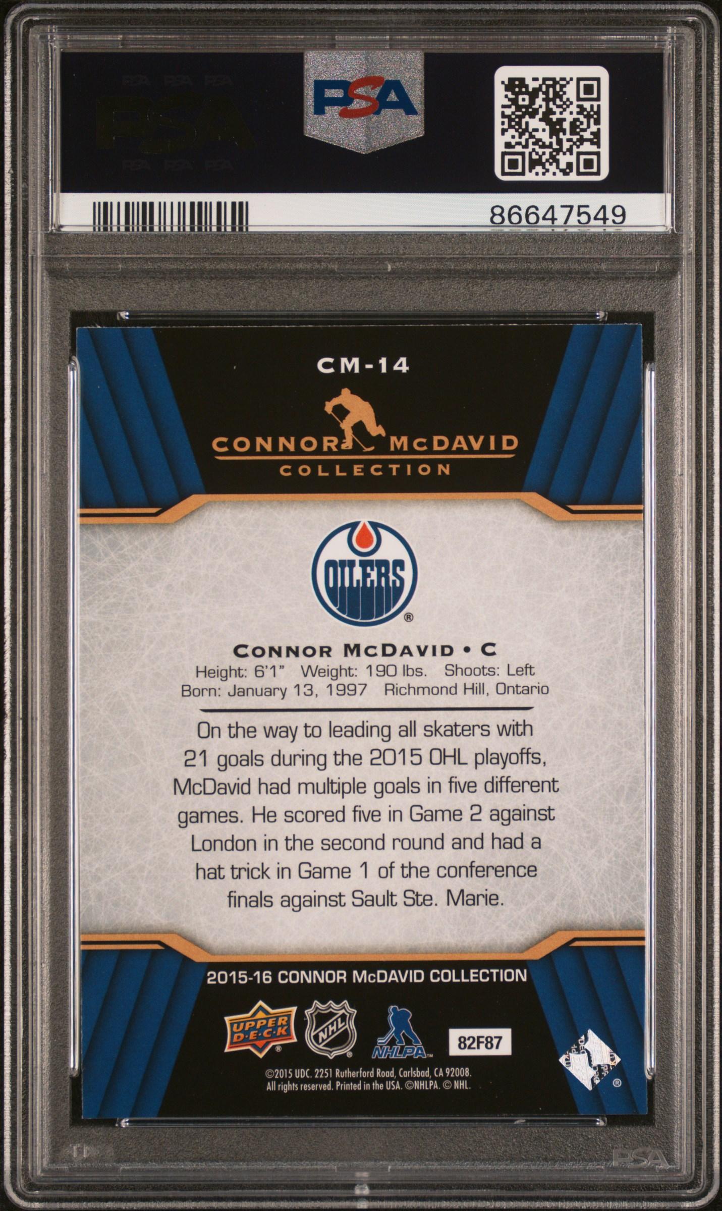 Connor McDavid 2015-16 Upper Deck Connor McDavid Collection #14 (PSA 10) at PristineAuction.com Connor McDavid 2015-16 Upper Deck Connor McDavid Collection #14 (PSA 10) at PristineAuction.com