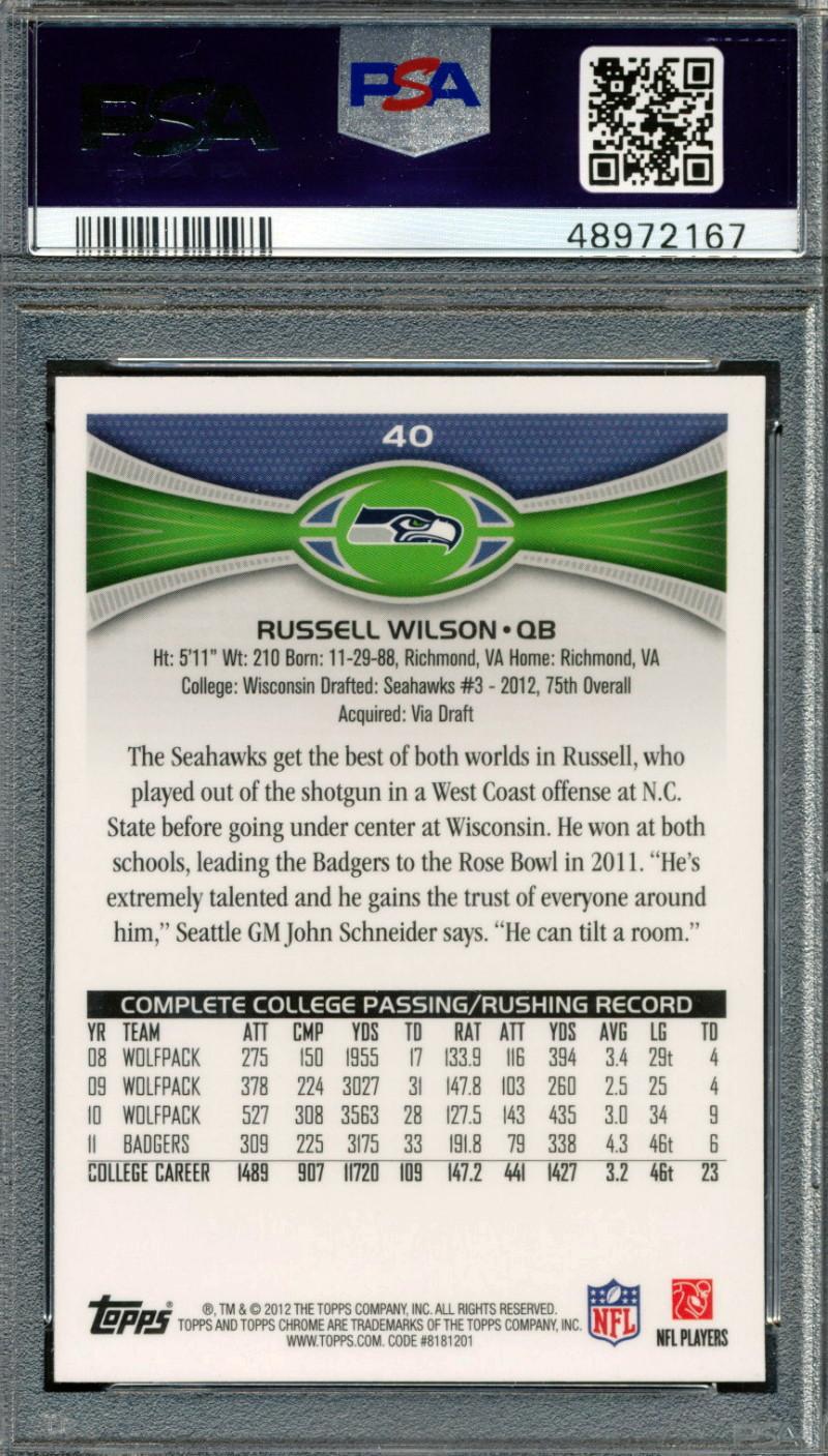 Russell Wilson 2012 Topps Chrome #40A (PSA 9) at PristineAuction.com Russell Wilson 2012 Topps Chrome #40A (PSA 9) at PristineAuction.com