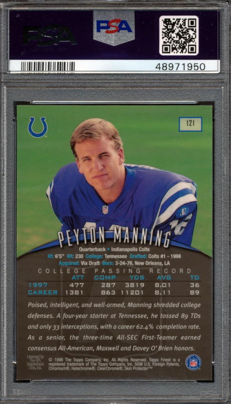 Peyton Manning 1998 Finest #121 w/Coating RC (PSA 9) at PristineAuction.com Peyton Manning 1998 Finest #121 w/Coating RC (PSA 9) at PristineAuction.com