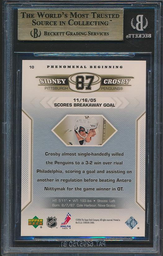 Sidney Crosby 2005-06 Upper Deck Phenomenal Beginnings #10 RC (BGS 9.5) at PristineAuction.com Sidney Crosby 2005-06 Upper Deck Phenomenal Beginnings #10 RC (BGS 9.5) at PristineAuction.com