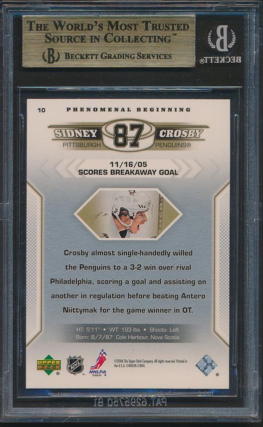 Sidney Crosby 2005-06 Upper Deck Phenomenal Beginnings #10 RC (BGS 9.5) at PristineAuction.com Sidney Crosby 2005-06 Upper Deck Phenomenal Beginnings #10 RC (BGS 9.5) at PristineAuction.com