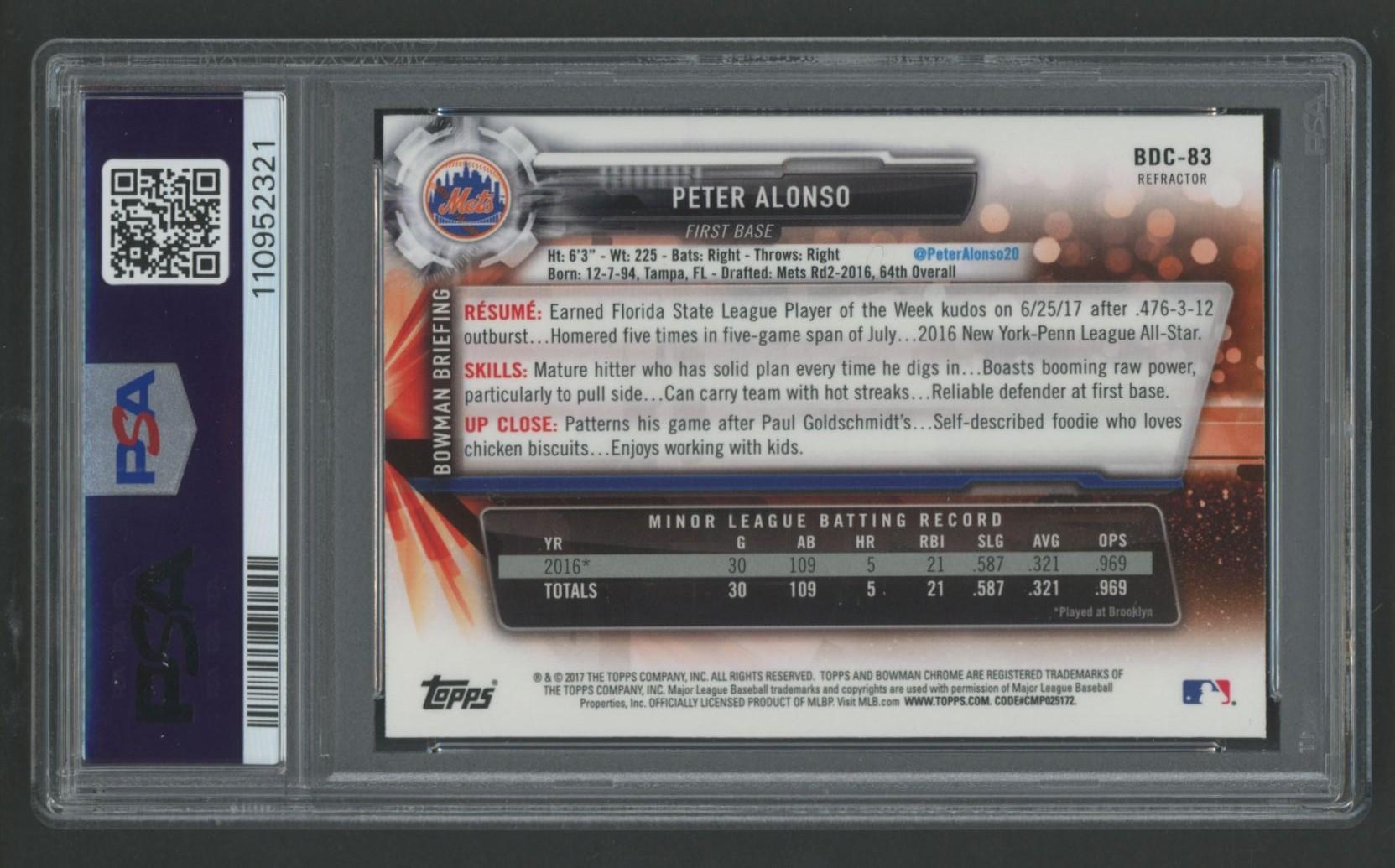 Pete Alonso 2017 Bowman Chrome Draft Refractor #BDC83 (PSA 10) at PristineAuction.com Pete Alonso 2017 Bowman Chrome Draft Refractor #BDC83 (PSA 10) at PristineAuction.com