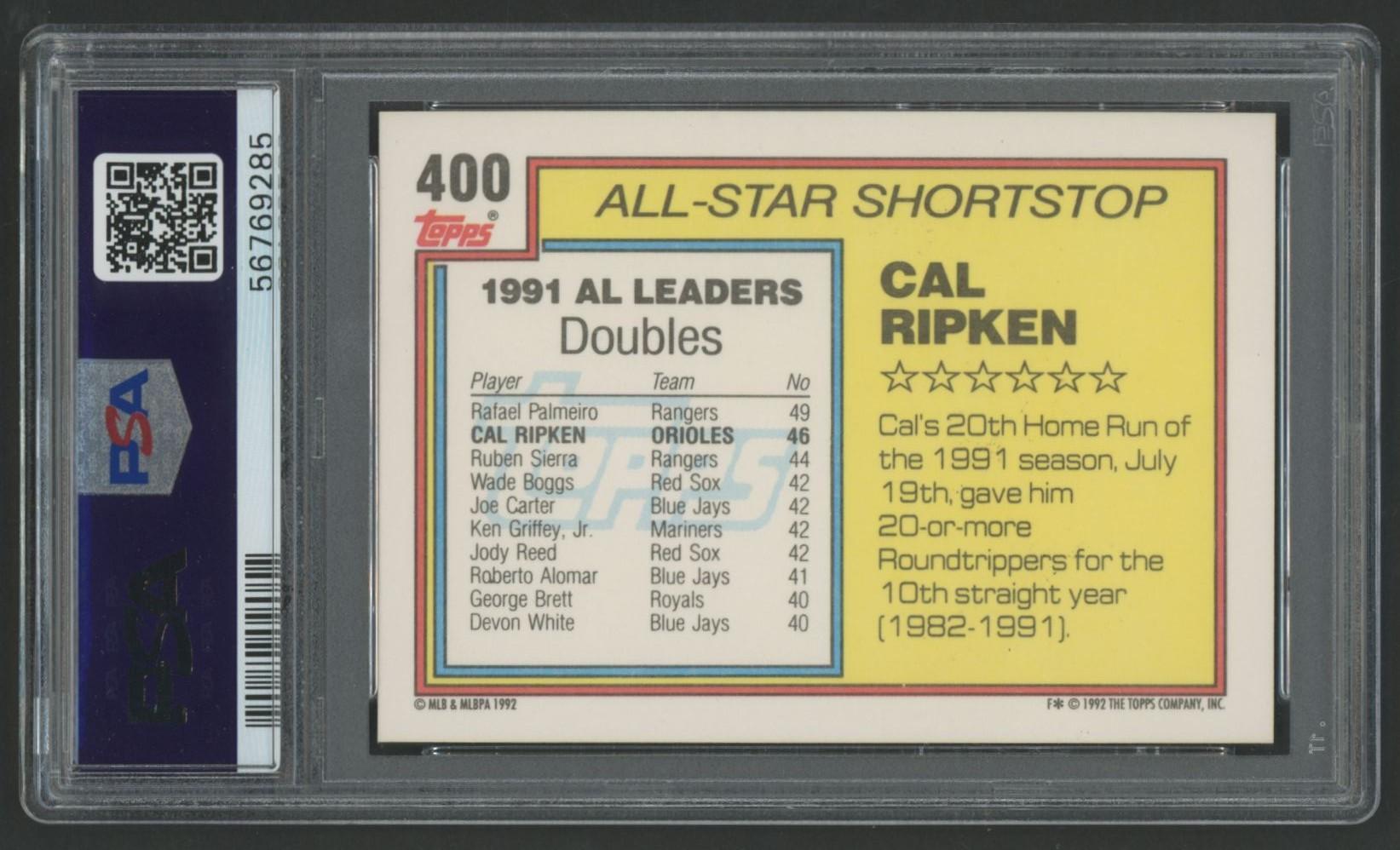 Cal Ripken Jr. 1992 Topps AS #400 (PSA 10) at PristineAuction.com Cal Ripken Jr. 1992 Topps AS #400 (PSA 10) at PristineAuction.com