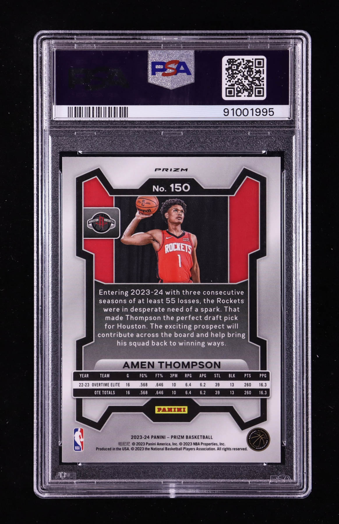 Amen Thompson 2023-24 Panini Prizm Prizms Pink Ice #150 RC (PSA 10) at PristineAuction.com Amen Thompson 2023-24 Panini Prizm Prizms Pink Ice #150 RC (PSA 10) at PristineAuction.com